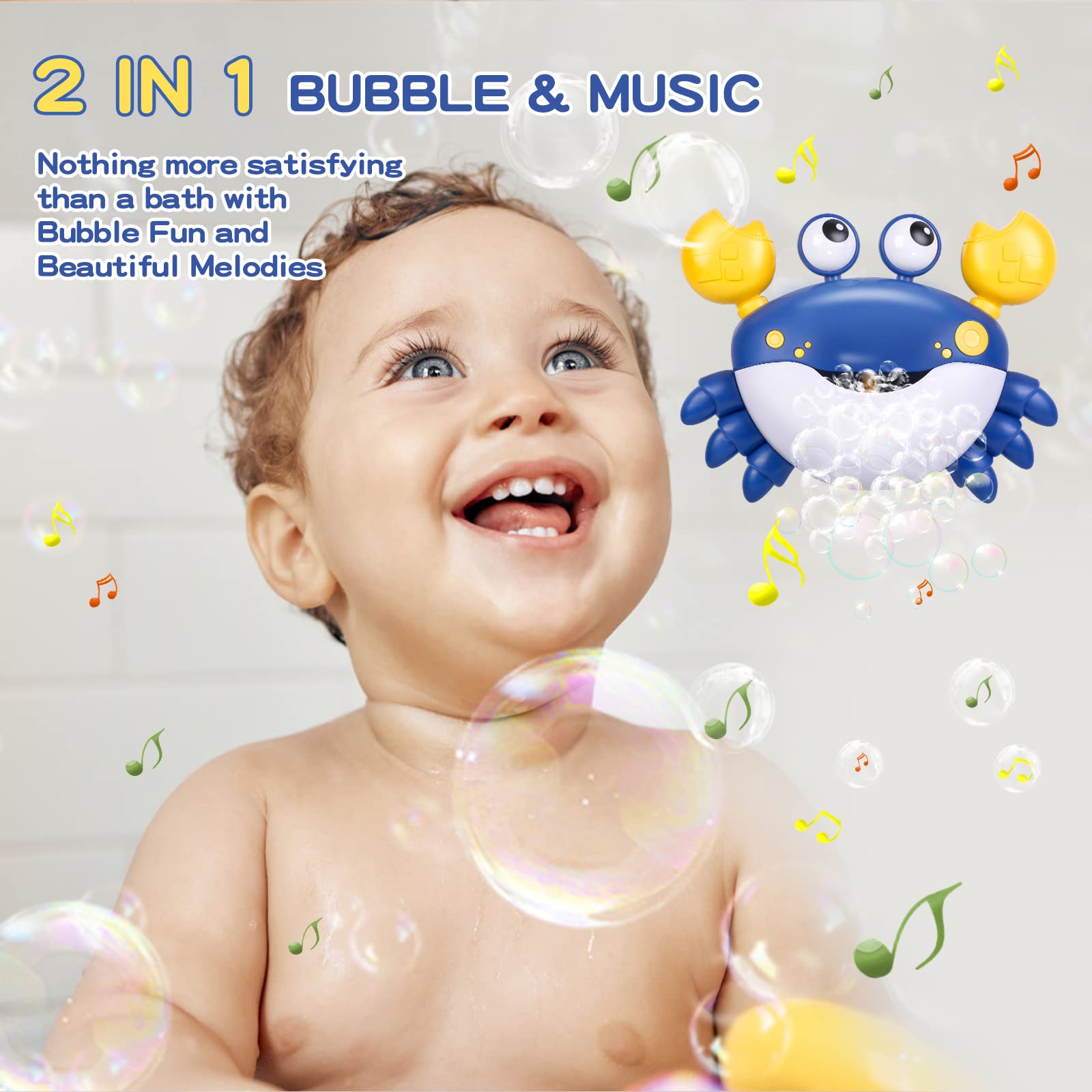 Jiosdo Crab Bath Bubble Maker - 2-in-1 Bubble & Music Toy for Toddlers 9