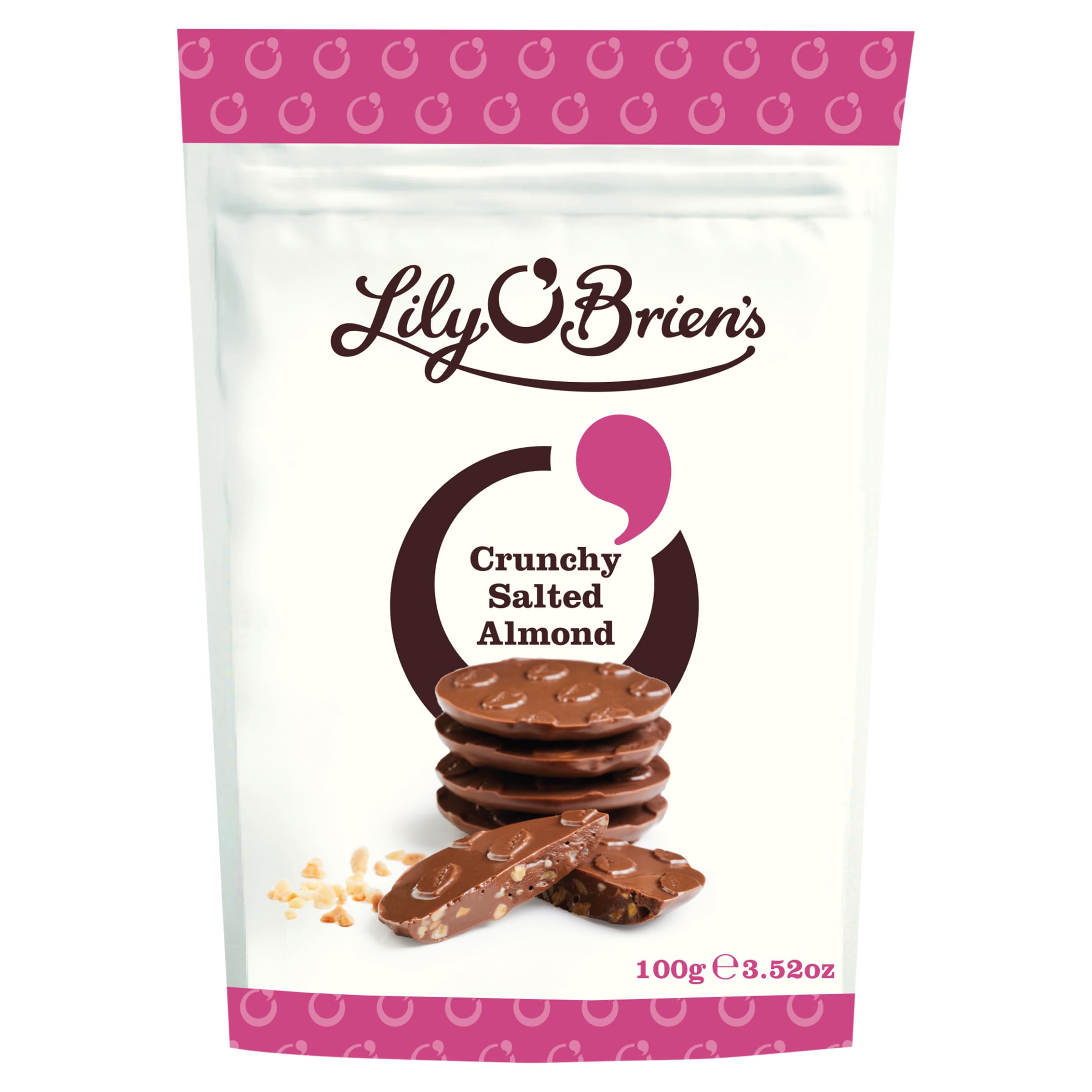 Lily O'Brien's Crunchy Salted Almond Share Bag - Milk Chocolate Discs, 100g 1