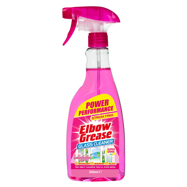 Elbow Grease Pink Glass Cleaner - 500ml Streak-Free Spray for Windows, Mirrors & Glass