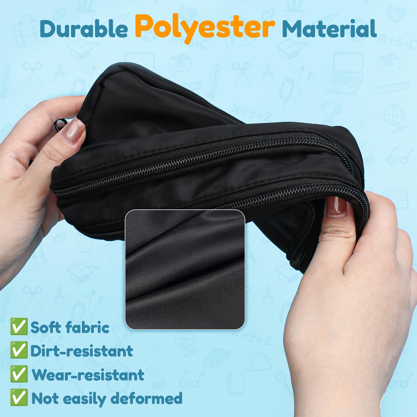 Euqvunn Black Pencil Case - Large Capacity 3 Compartment Organizer | 21x8x13CM | Polyester 5