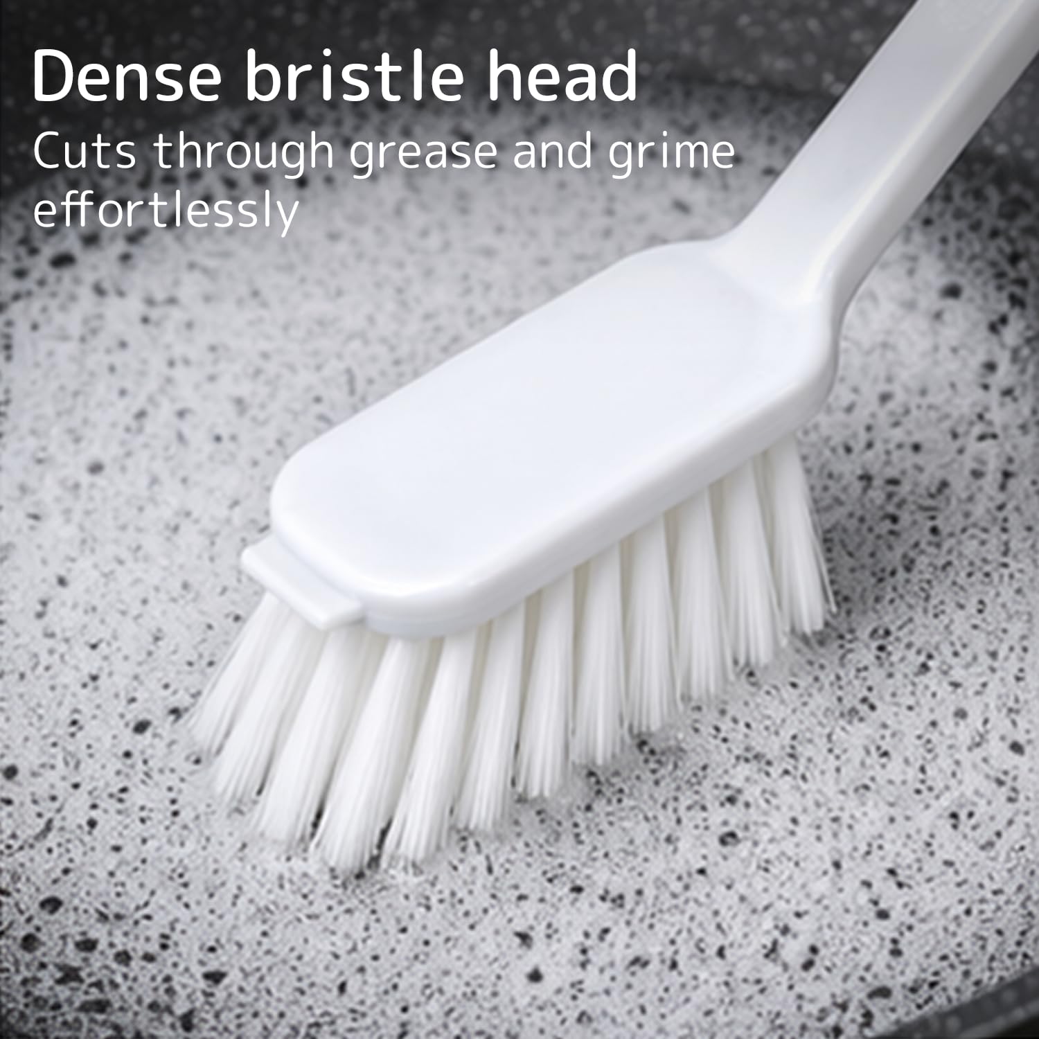 ABENA Dishwashing Brush - 27cm Long Handle with Stiff Bristle & Scraper | White 2