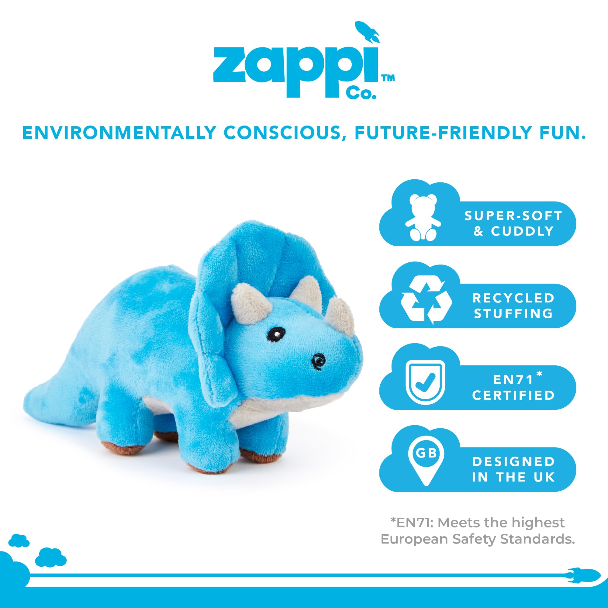 Zappi Co Triceratops Mini Plush Toy - 12-15 cm | Soft Cuddly | Machine Washable 2