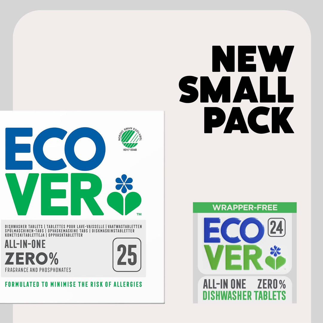 Ecover Zero Dishwasher Tablets, Salt & Rinse Aid - All-in-One Biodegradable Cleaning Solution