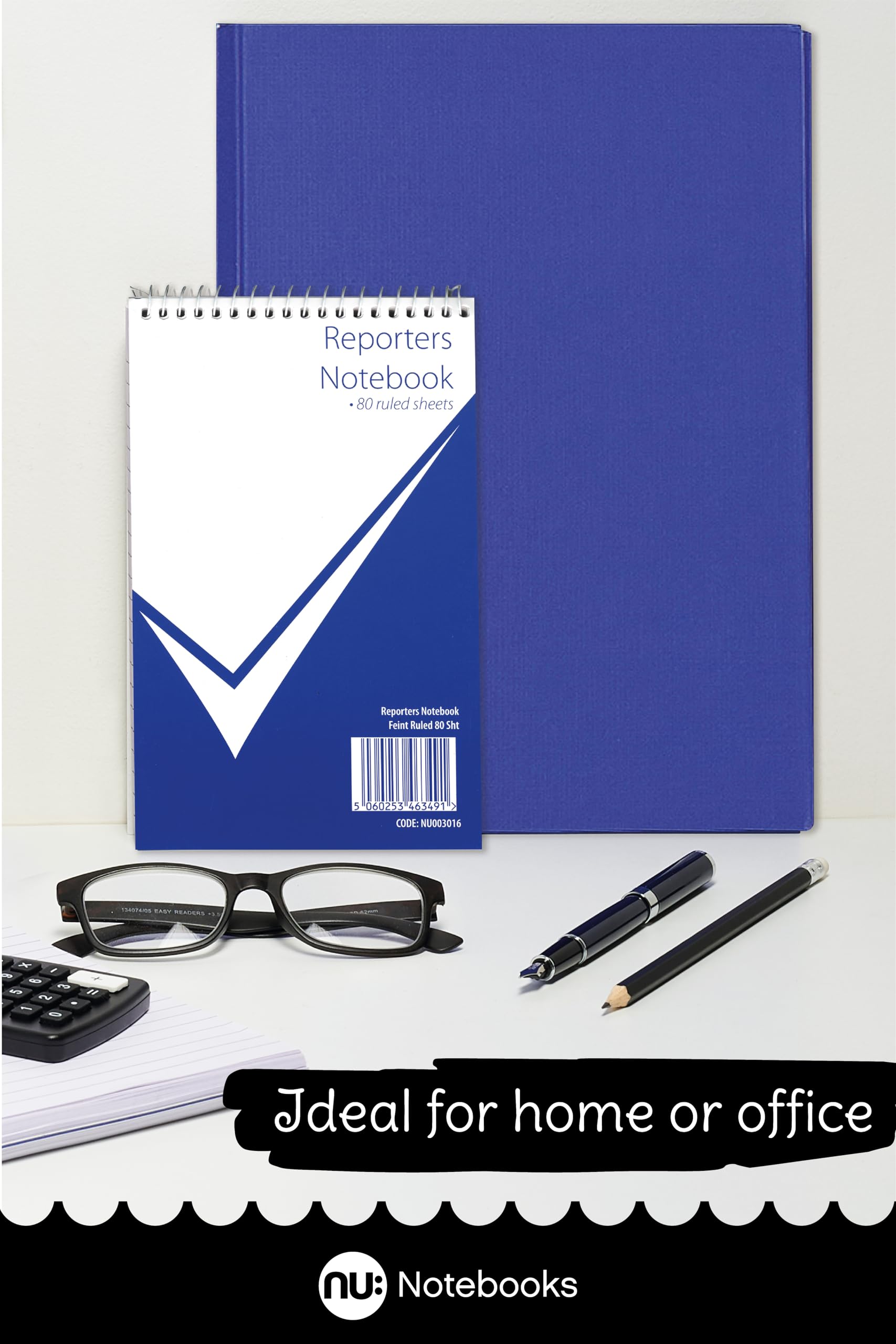 nu: A4 Casebound Manuscript Book | 192 Pages, 70gsm White Paper, College Ruled | 3-Pack Blue 5