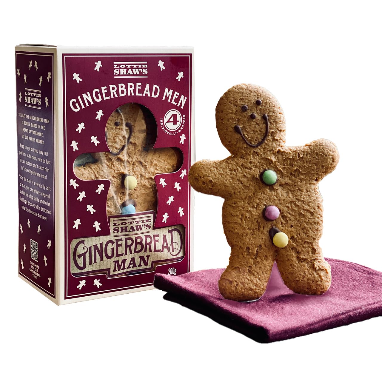 Lottie Shaw's Pack of 4 Individually Wrapped Gingerbread Men with Belgian Chocolate & Smarties 1
