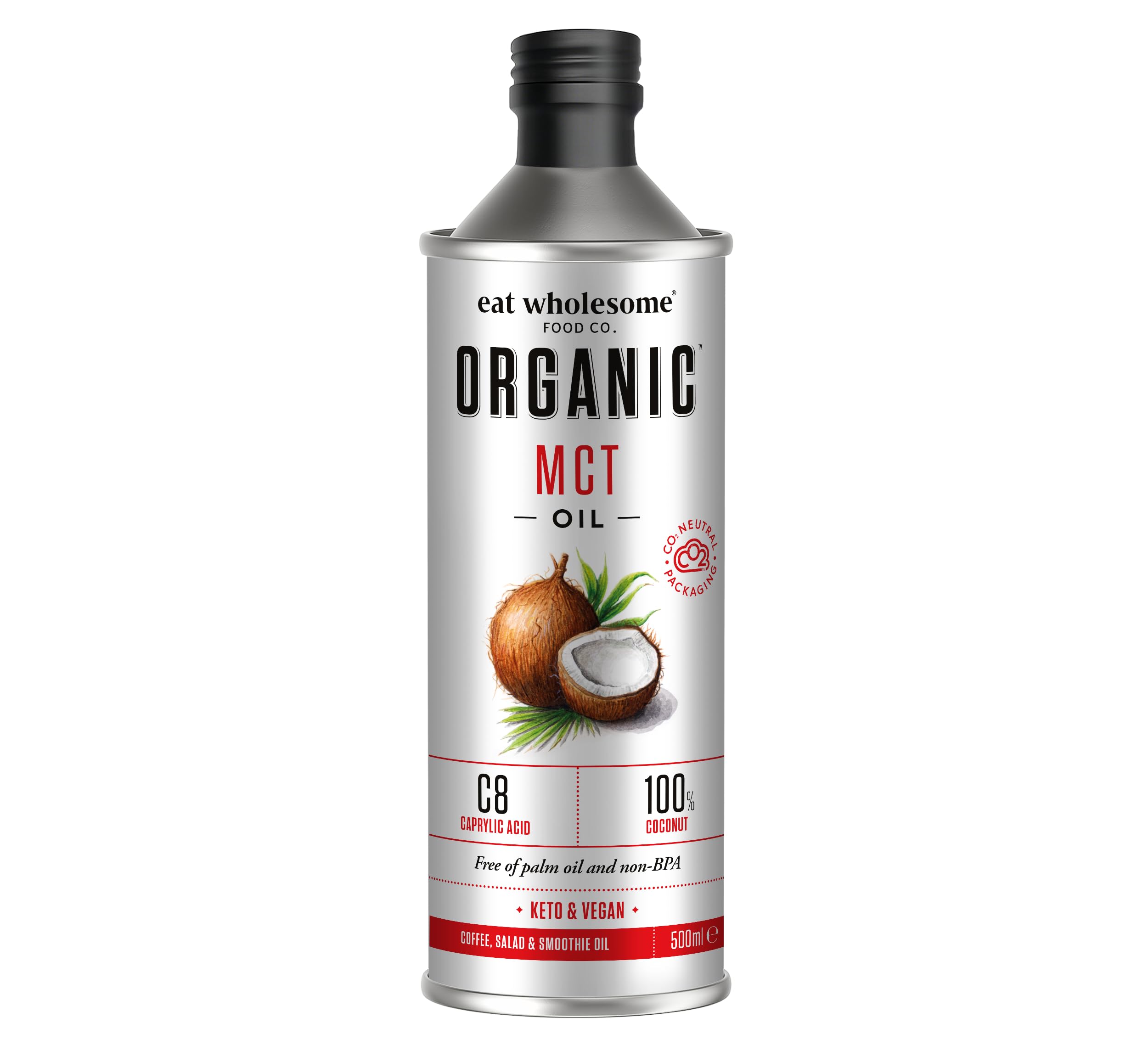 Eat Wholesome Organic MCT Oil - 500ml, High C8 & C10, Keto Friendly, CO2 Neutral 1