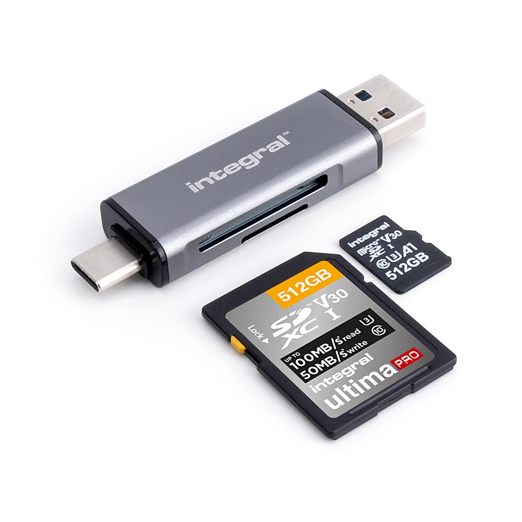 Integral Dual-Ended USB 3.0/Type-C SD & MicroSD Memory Card Reader Adapter | 5Gbps 1