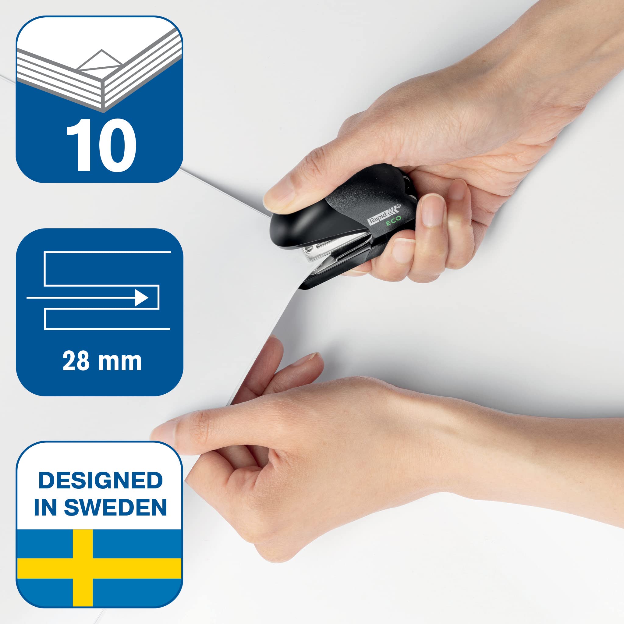 Rapid ECO Mini Desktop Stapler - 10 Sheet Capacity | 95% Recycled Plastic | Black 5