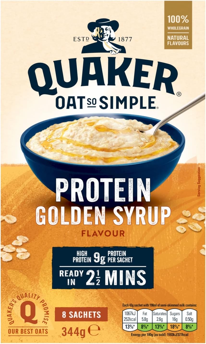 Quaker Oat So Simple Protein Golden Syrup Porridge, 8x43g