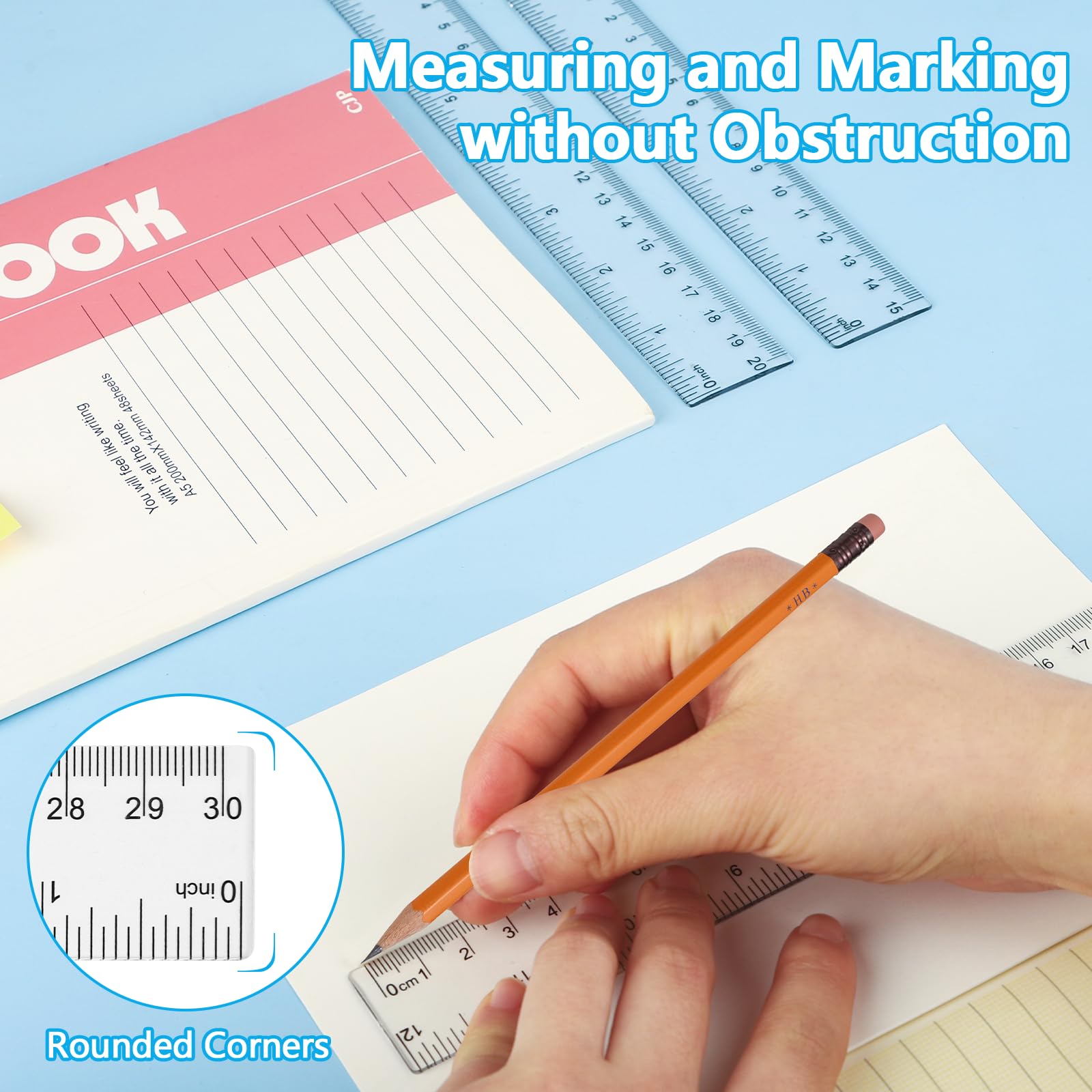 MOXYOY Plastic Ruler Set - 4 Pcs 30cm/12in Clear Dual Scale for School & Office 2