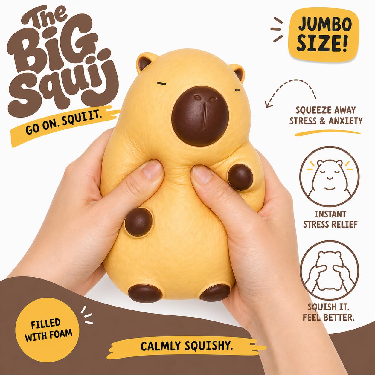 Keycraft Jumbo Squishy Capybara - Slow-Rise Sensory Toy | Extra Large | Yellow 5