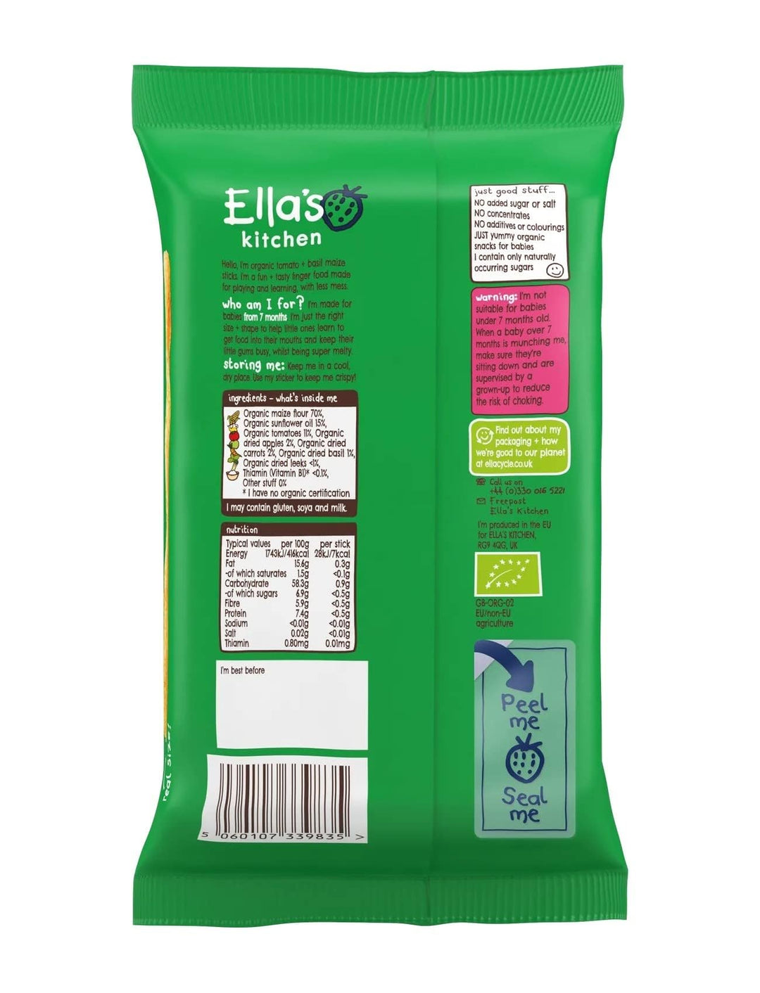 Ella's Kitchen - Tomato and Basil Melty Sticks, 16g