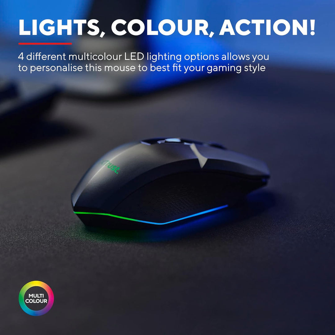 Trust Gaming GXT 110 Felox Rechargeable Wireless Gaming Mouse – 80H Battery, 800-4800 DPI, RGB LED, 6 Buttons
