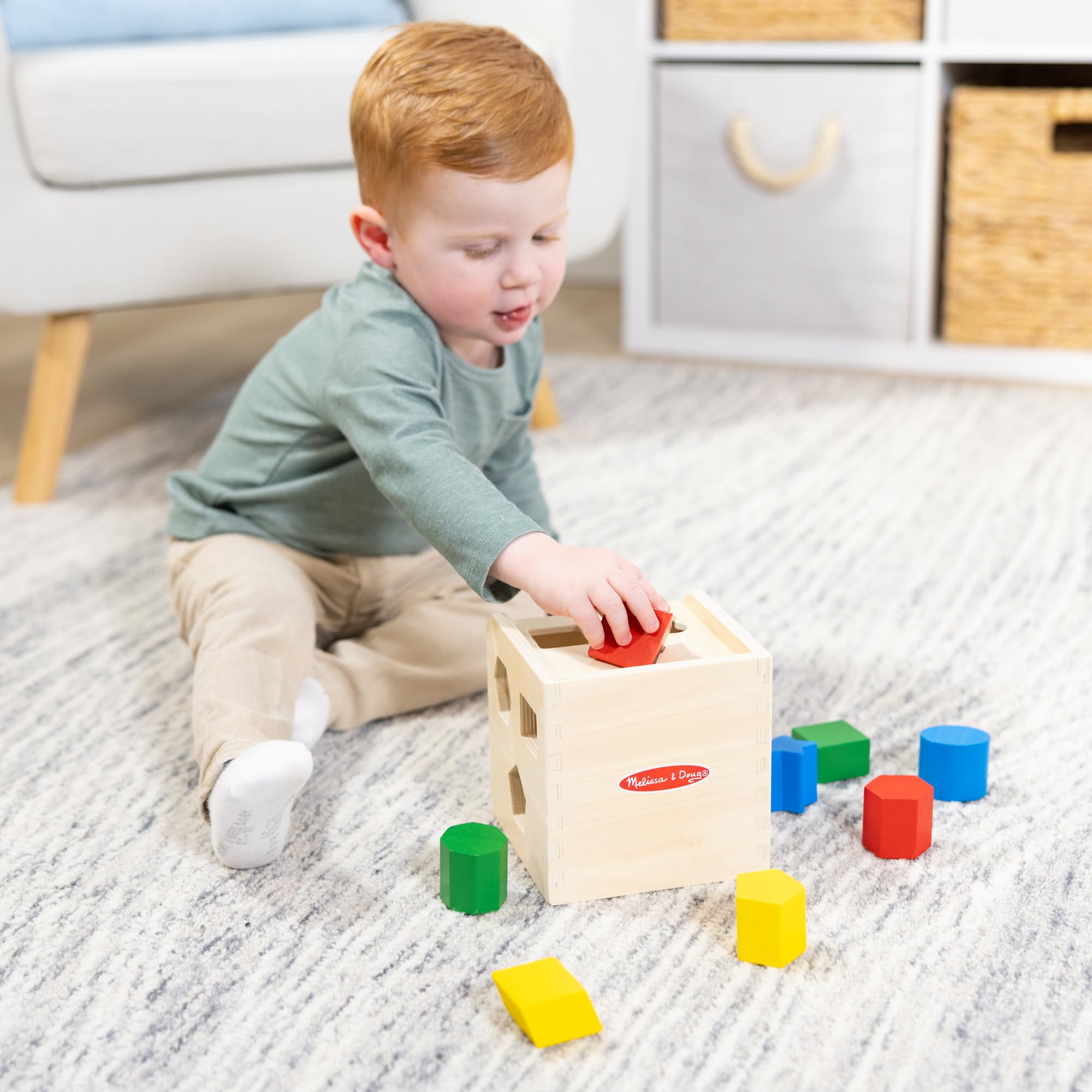 Melissa & Doug Wooden Shape Sorting Cube - Developmental Toy for Ages 2+ | 12 Shapes Included 2