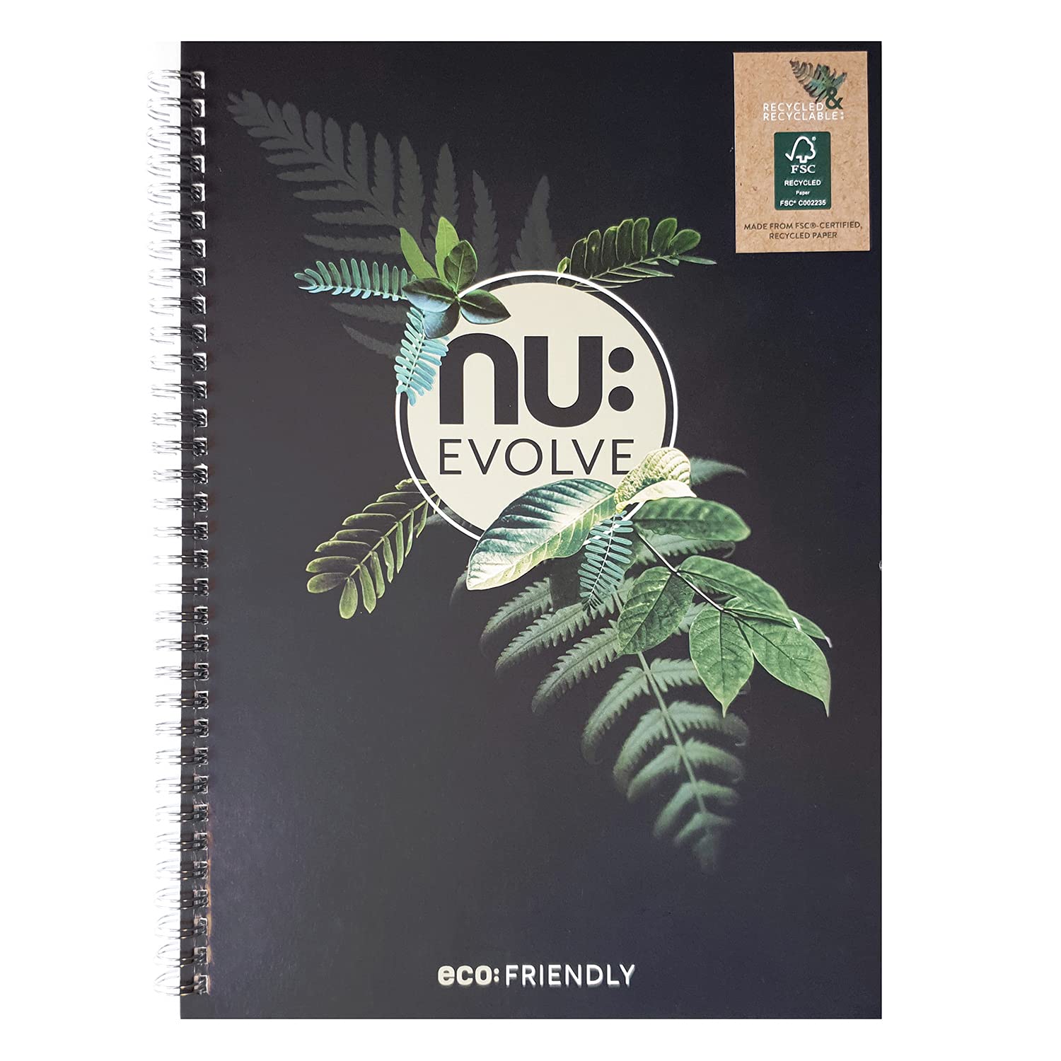 nu: Evolve Recycled Wirebound Notebook - A4 Size, Ruled Pages, Soft Cover | 80gsm Paper