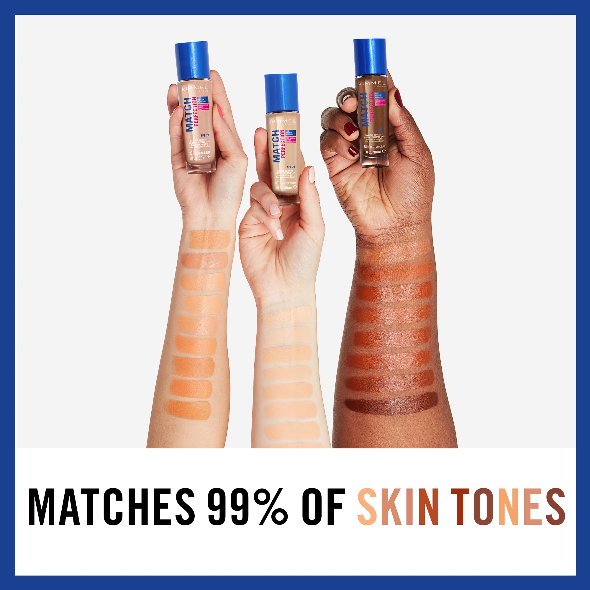 Rimmel Match Perfection Foundation - Medium Coverage, 24hr Hydration, SPF20, Fair Ivory 5