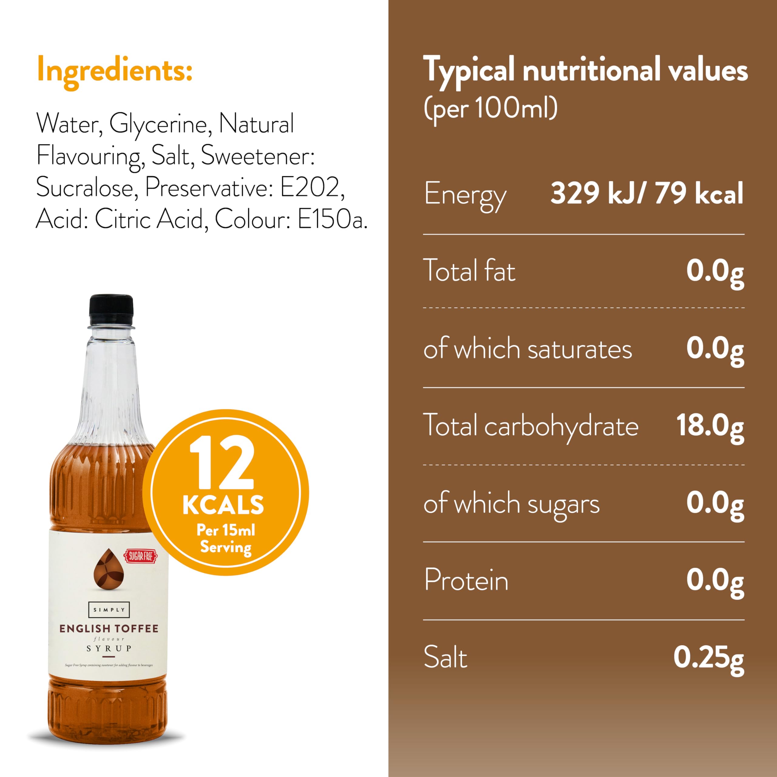 Simply Sugar Free English Toffee Syrup - 1 Litre | Low Calorie | Vegan 3