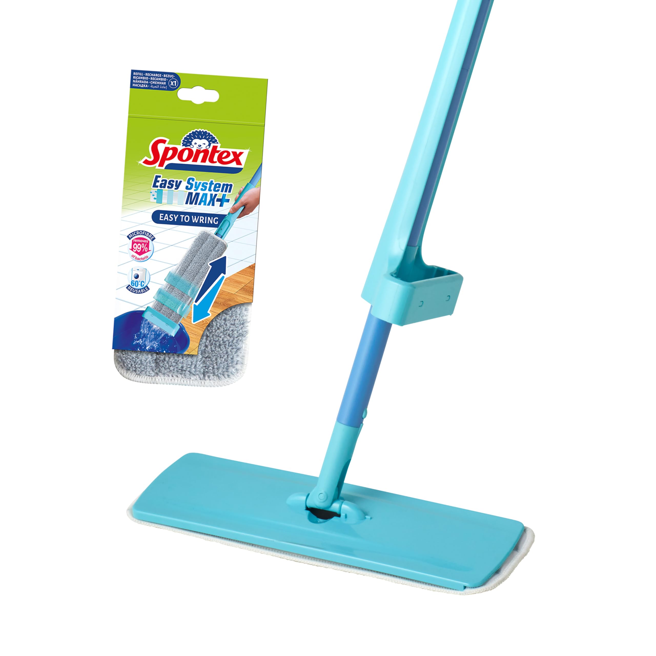 Spontex Easy Max+ Microfibre Flat Mop - Integrated Wringer | Telescopic Handle | Machine Washable Head 1