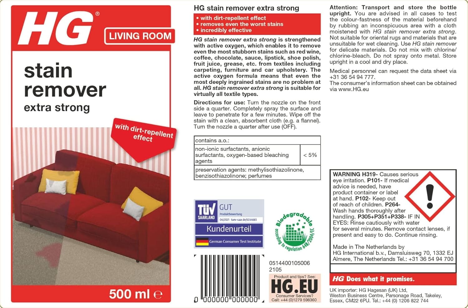 HG - Stain Remover Extra Strong Carpet & Upholstery Cleaner Spray (500ml) 10