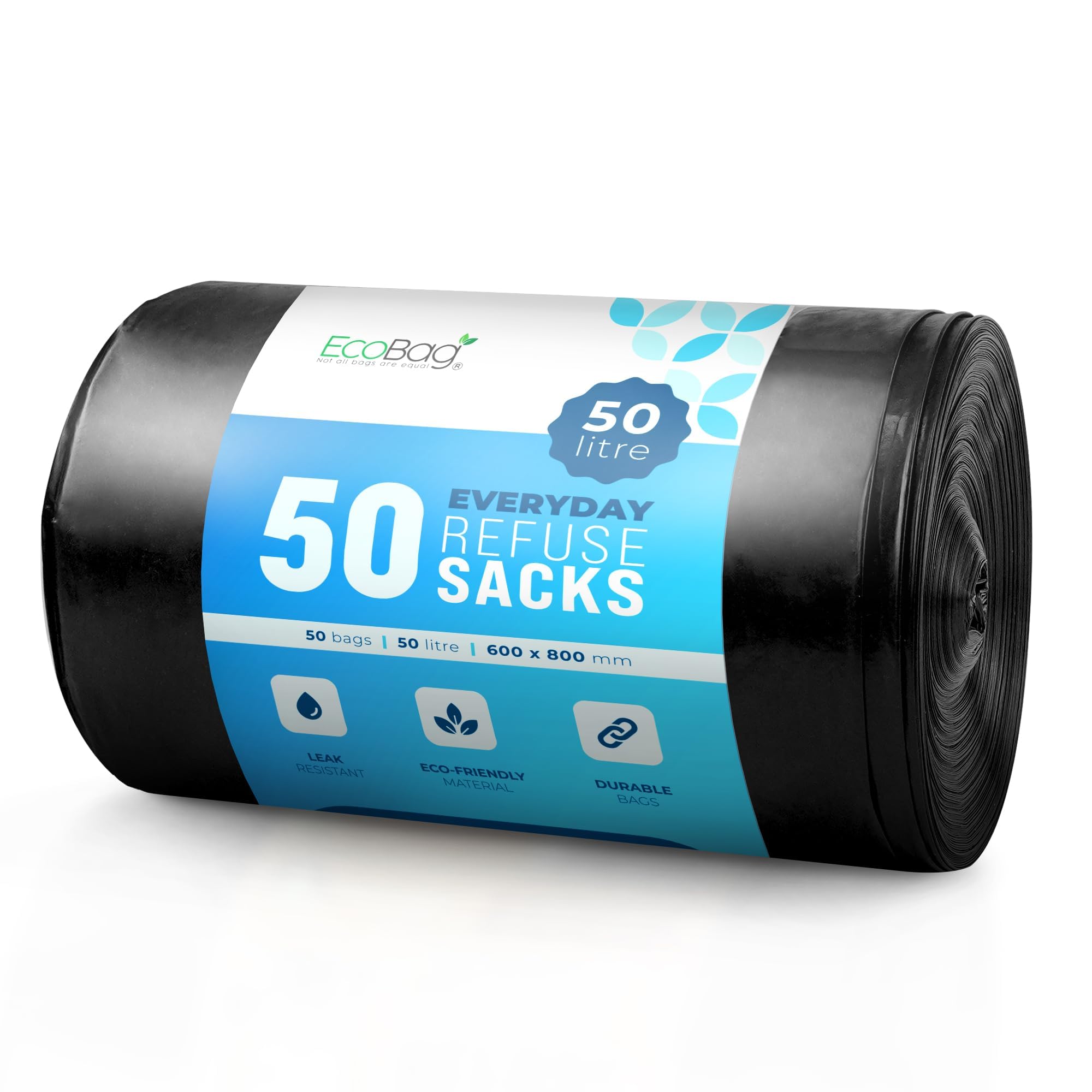 EcoBag Extra Strong Heavy Duty Refuse Sacks - 50 Pack Recyclable Bin Bags 1
