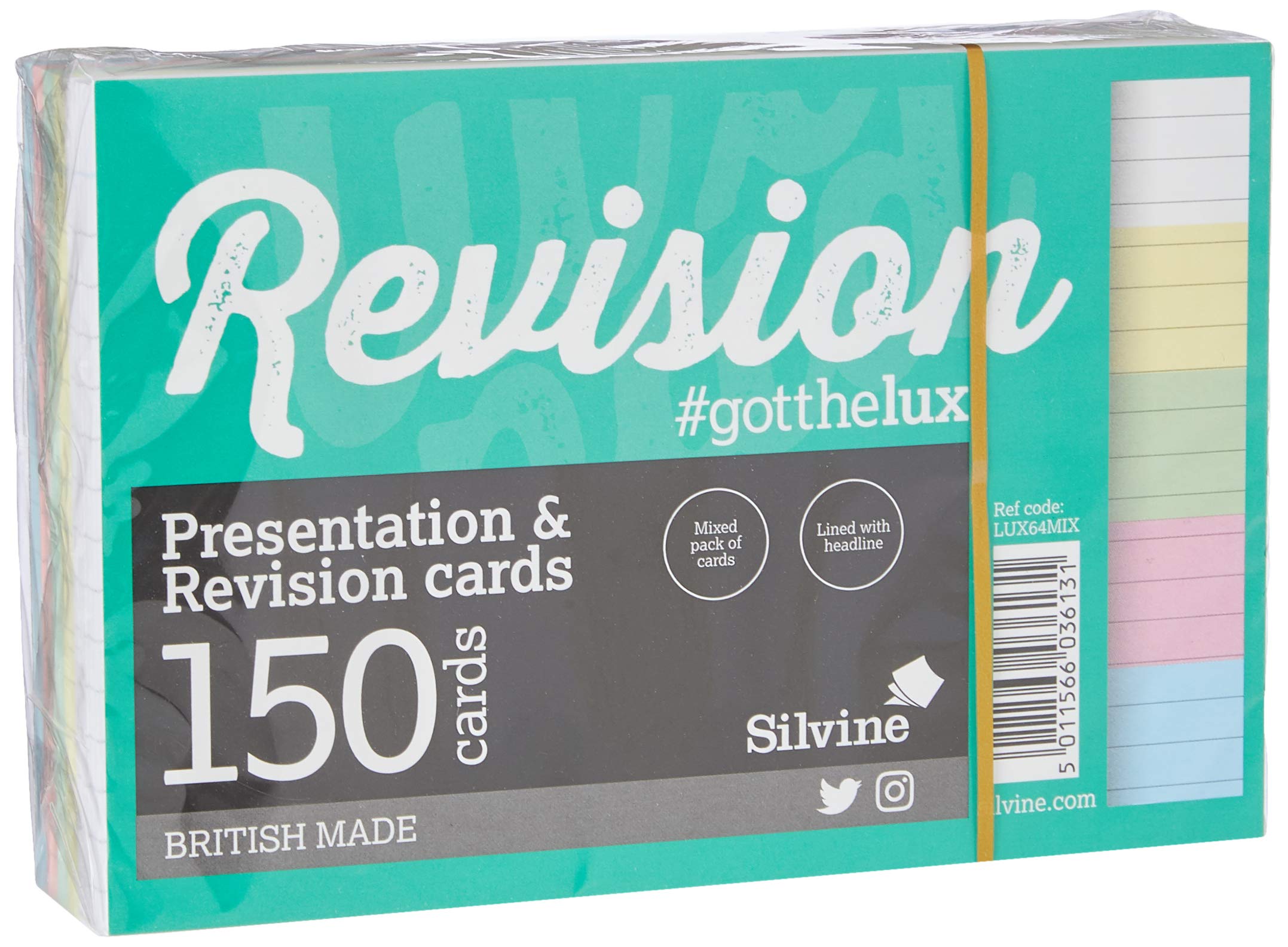 Silvine Luxpad Revision A6 Flash Cards - Lined, 150 Cards, Assorted Colours 1