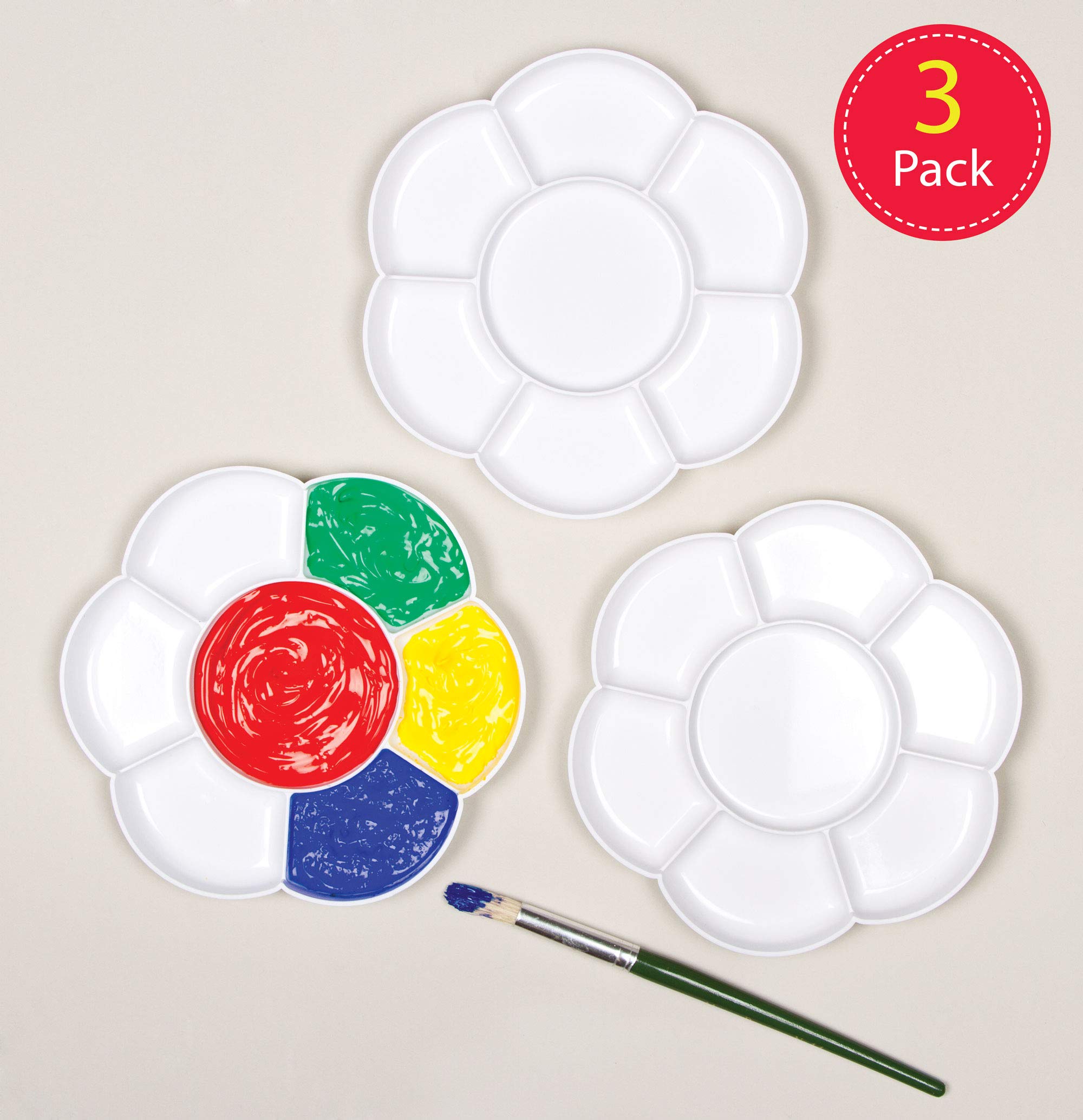Baker Ross Flower Paint Palettes - Pack of 3 | 7 Wells per Palette | 17cm Diameter 3