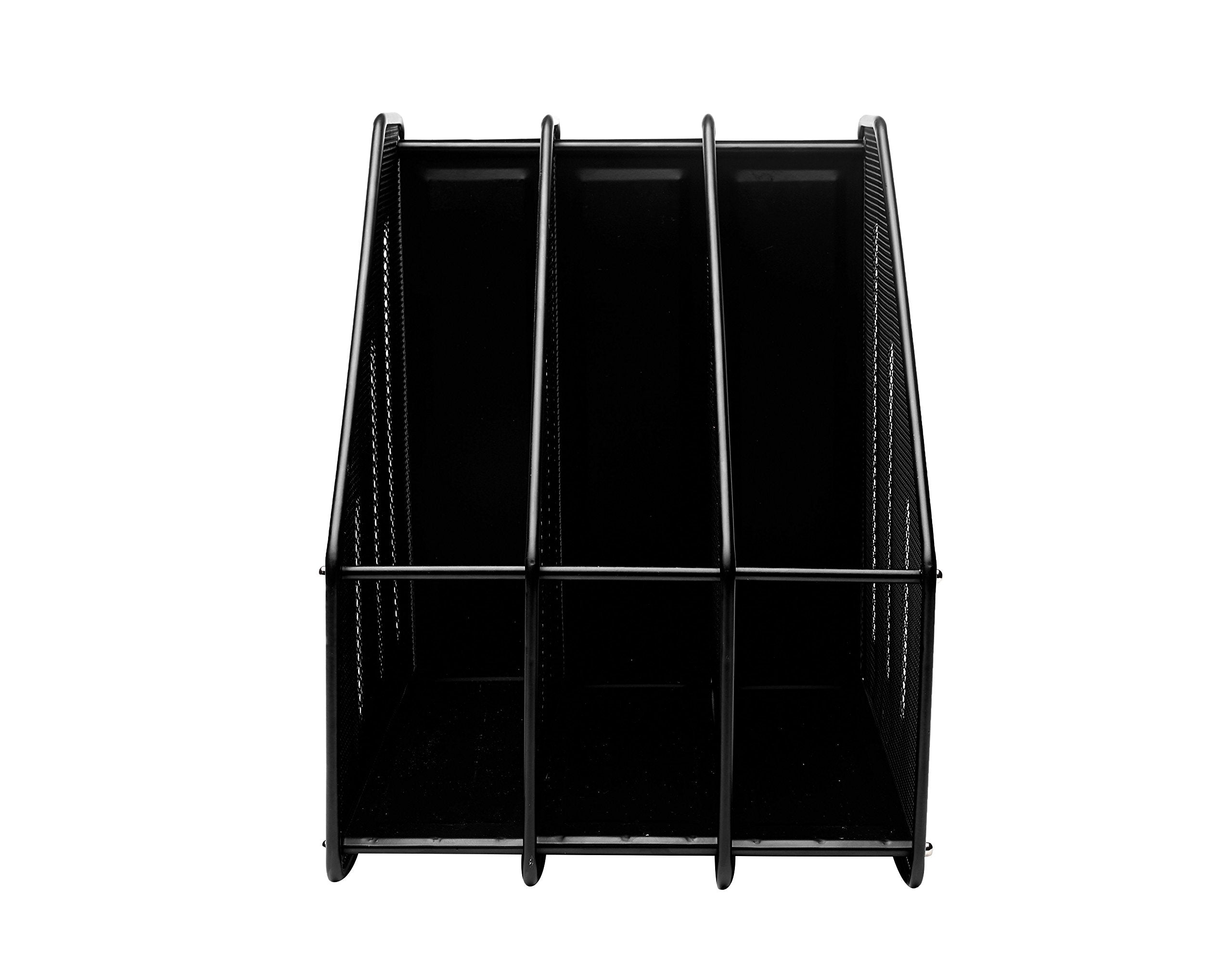 EXERZ Magazine Holder Triple Rack - 3 Compartments Vertical Mesh Metal for A4 Files | Black Iron 3