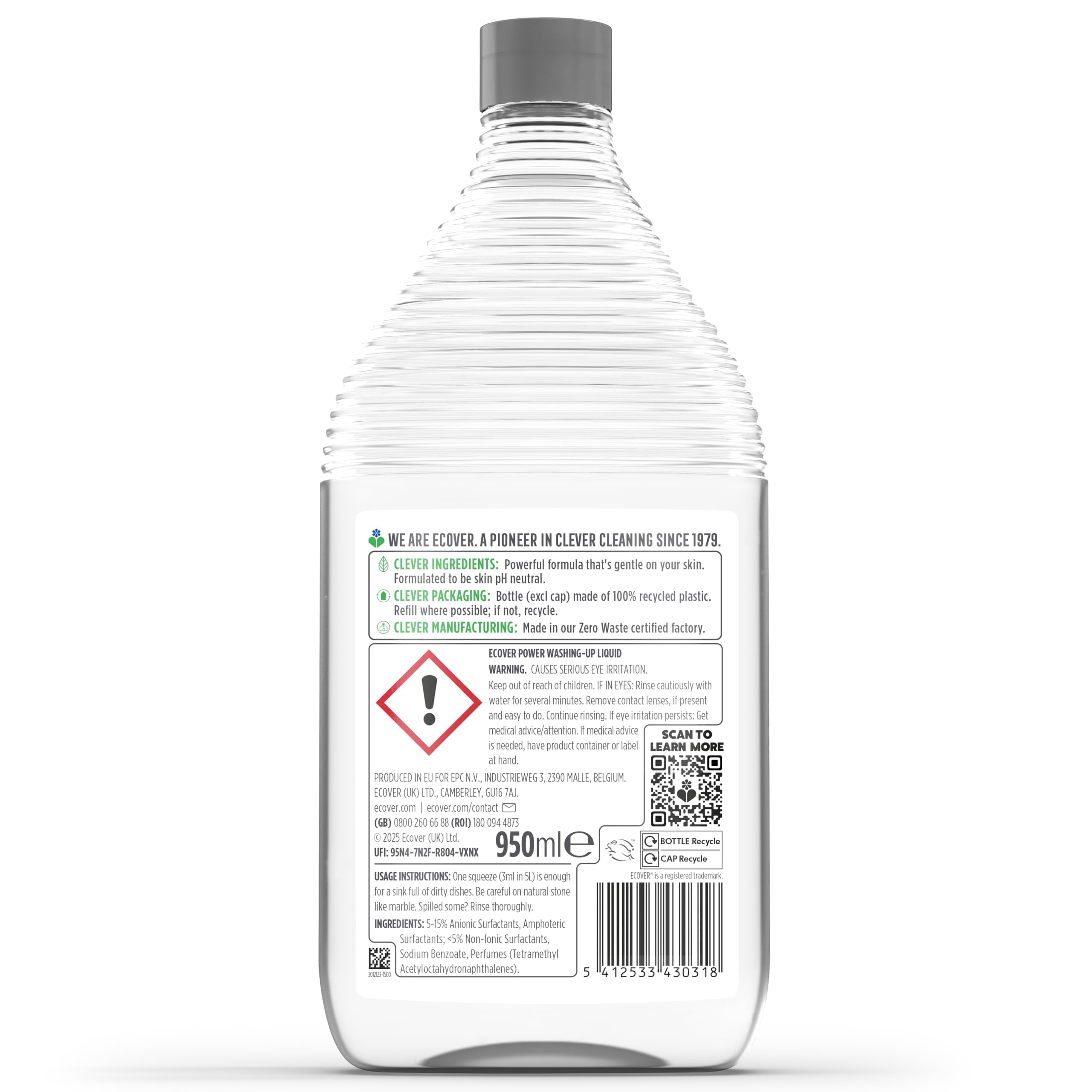 Ecover Power Washing Up Liquid - Bergamot & Sage Scent | Concentrated 950ml 2
