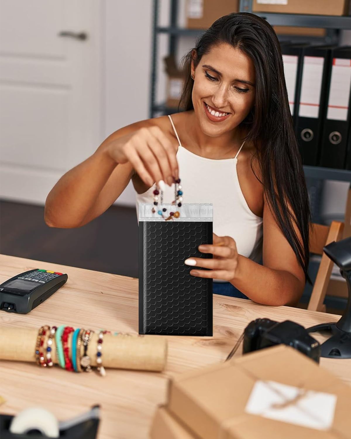 GSSUSA Black Poly Bubble Mailers 4x8 Padded Envelopes #000 Shipping Envelopes, 50 Pack 8