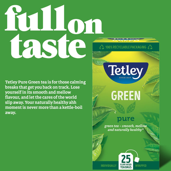 Tetley Pure Green Tea Bags - Naturally Smooth & Refreshing - Rainforest Alliance Certified - 150 Teabags (6x25)