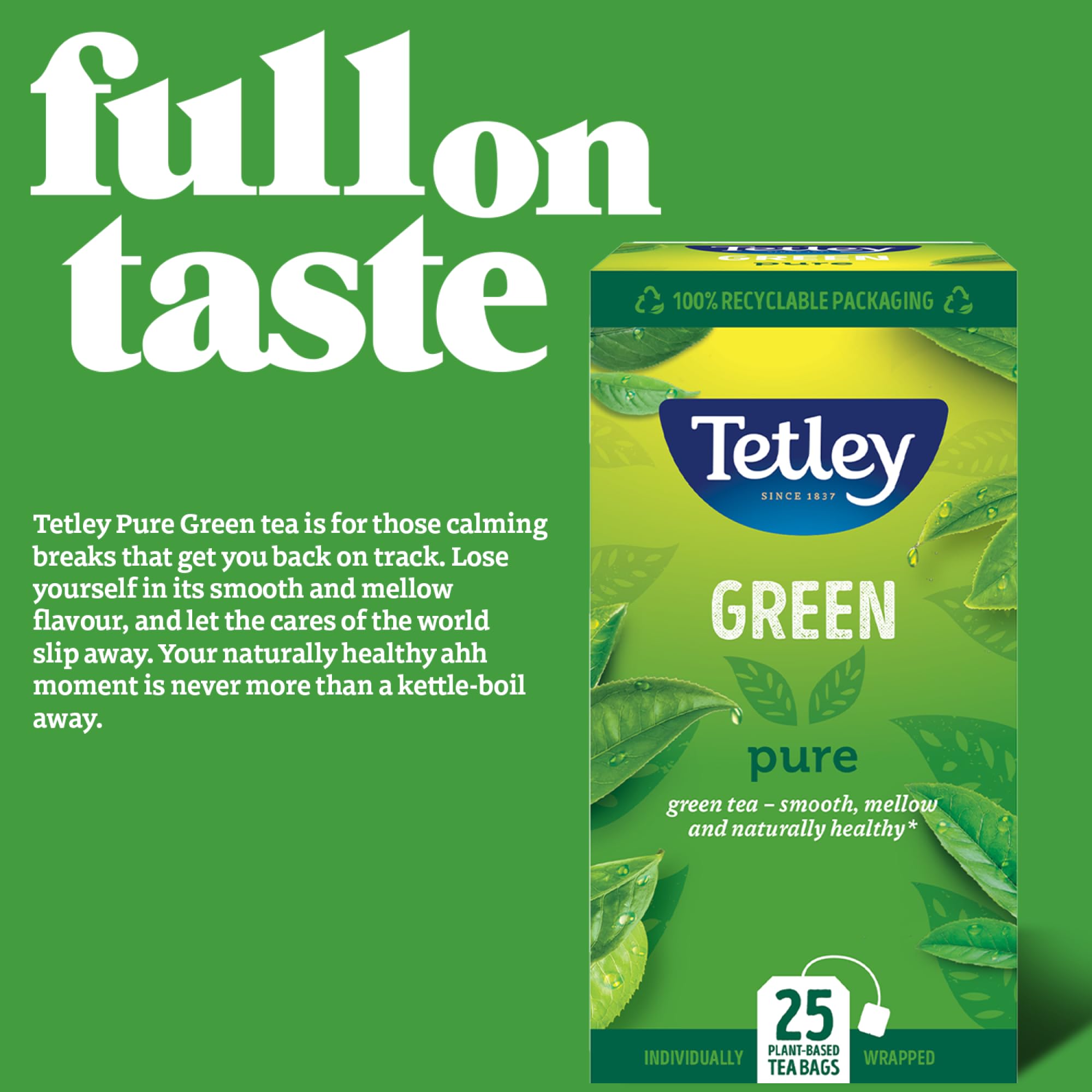 Tetley Pure Green Tea Bags - Naturally Smooth & Refreshing | 150 Bags (6x25) | Antioxidant-Rich 3