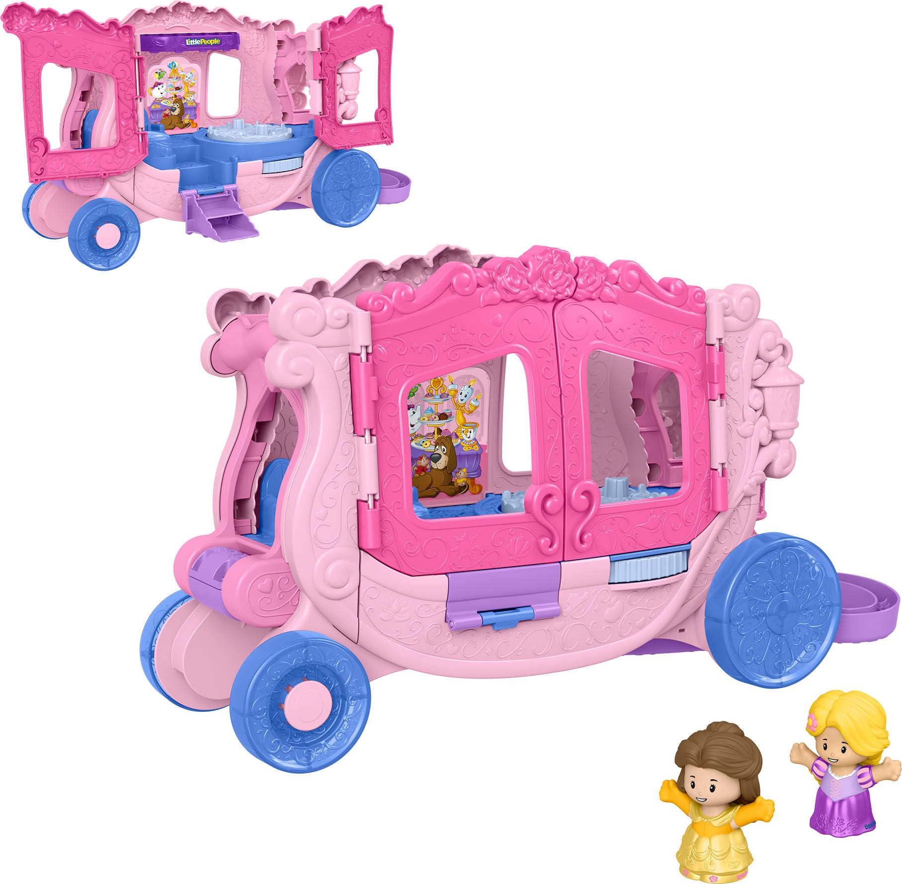 Fisher-Price Little People Disney Princess Pull-Along Musical Playset - Toddler Vehicle with Belle & Rapunzel Figures (Model: JCW72) 1