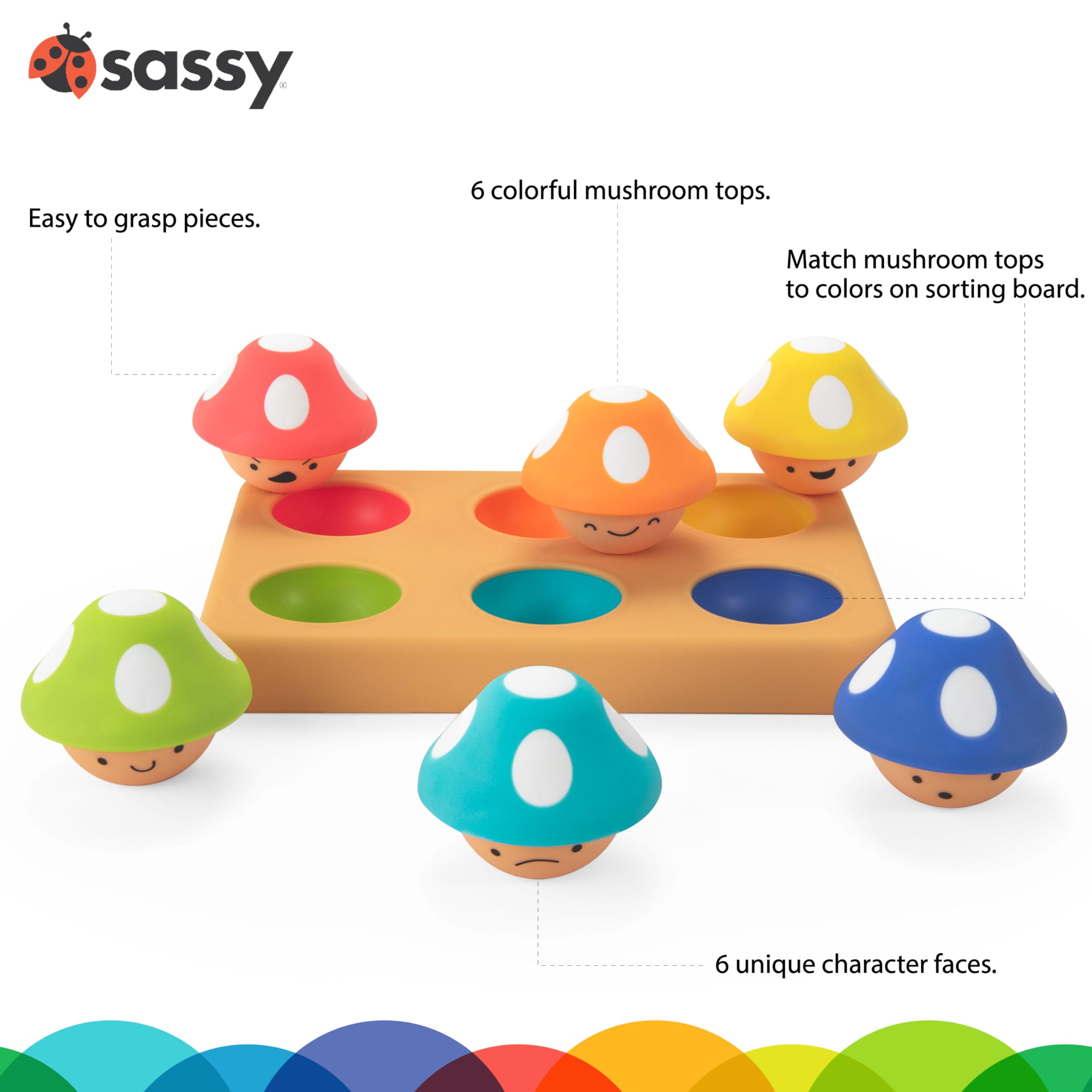 Sassy Matching Mushrooms - Fine Motor Skills & Emotional Learning Toy for Babies