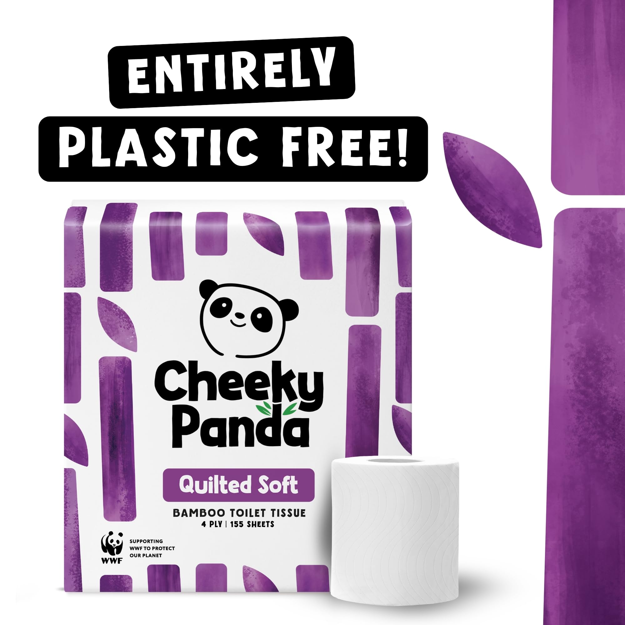 The Cheeky Panda Bamboo 4 Ply Quilted Toilet Roll - 9 Rolls | Ultra Soft, Unscented, Flushable 4
