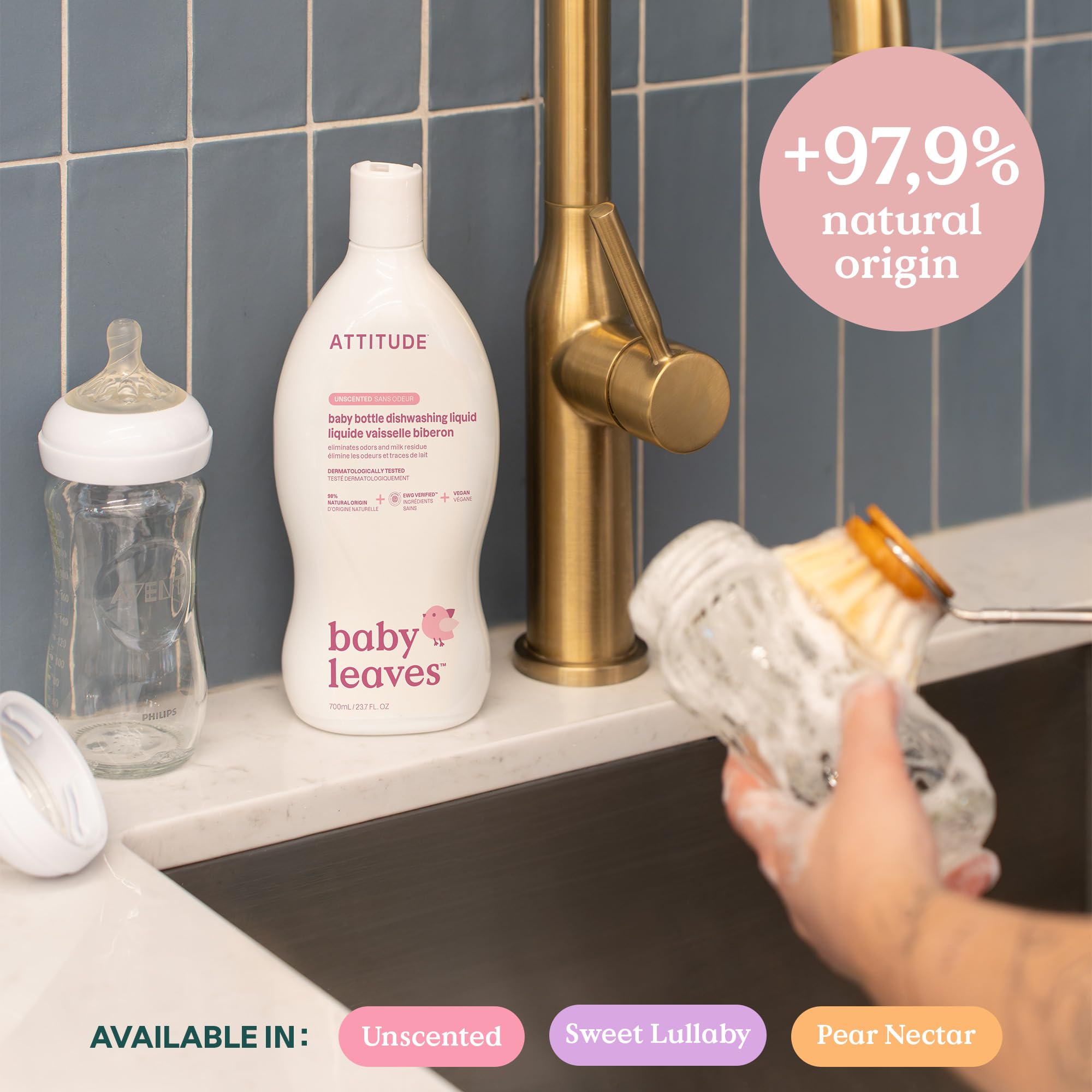 ATTITUDE Baby Washing-Up Liquid and Bottle Cleaner - EWG Verified, Sweet Lullaby Scent, 700 ml 3