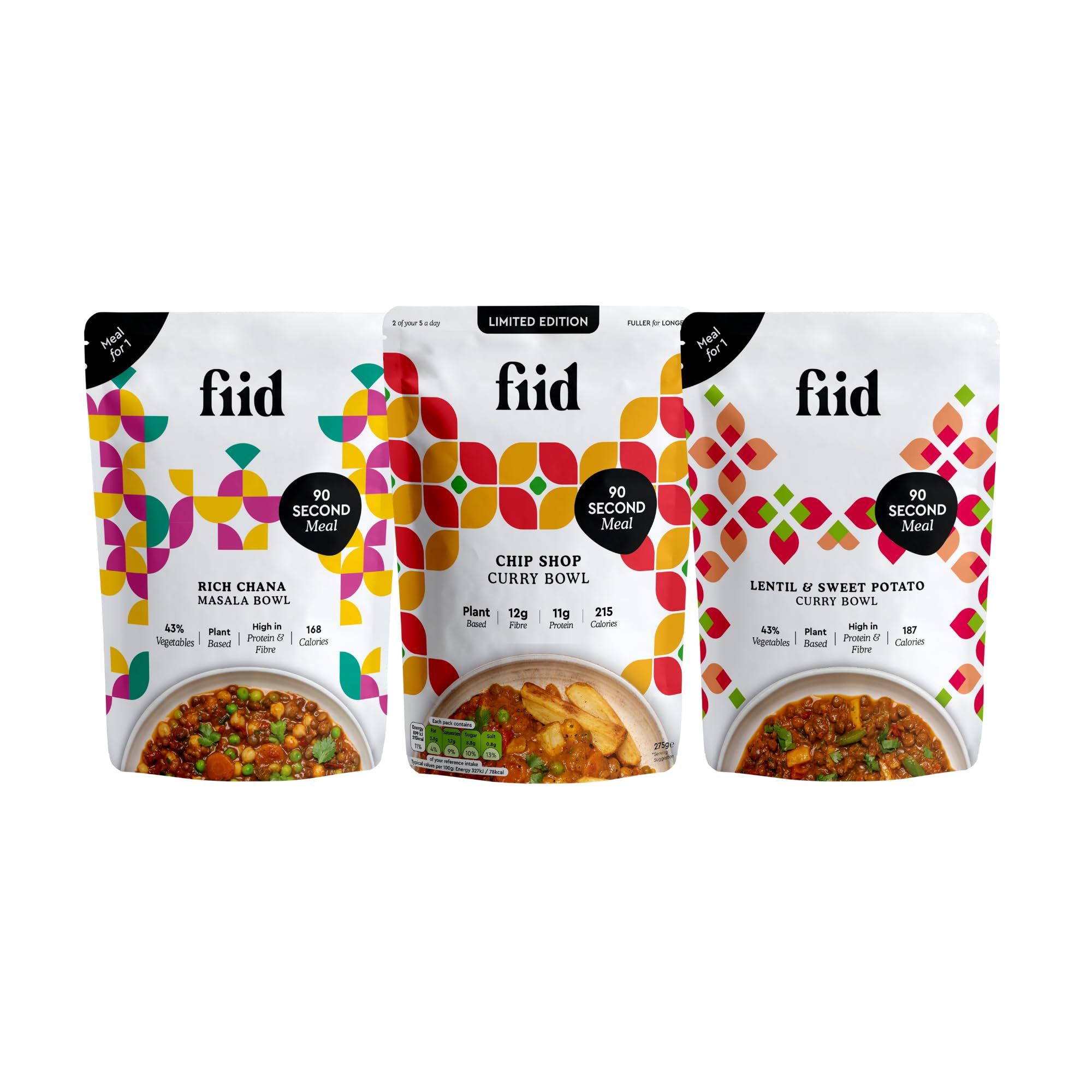 Fiid 100% Natural Vegan Microwave Ready Meals 3-Flavour Multipack 1