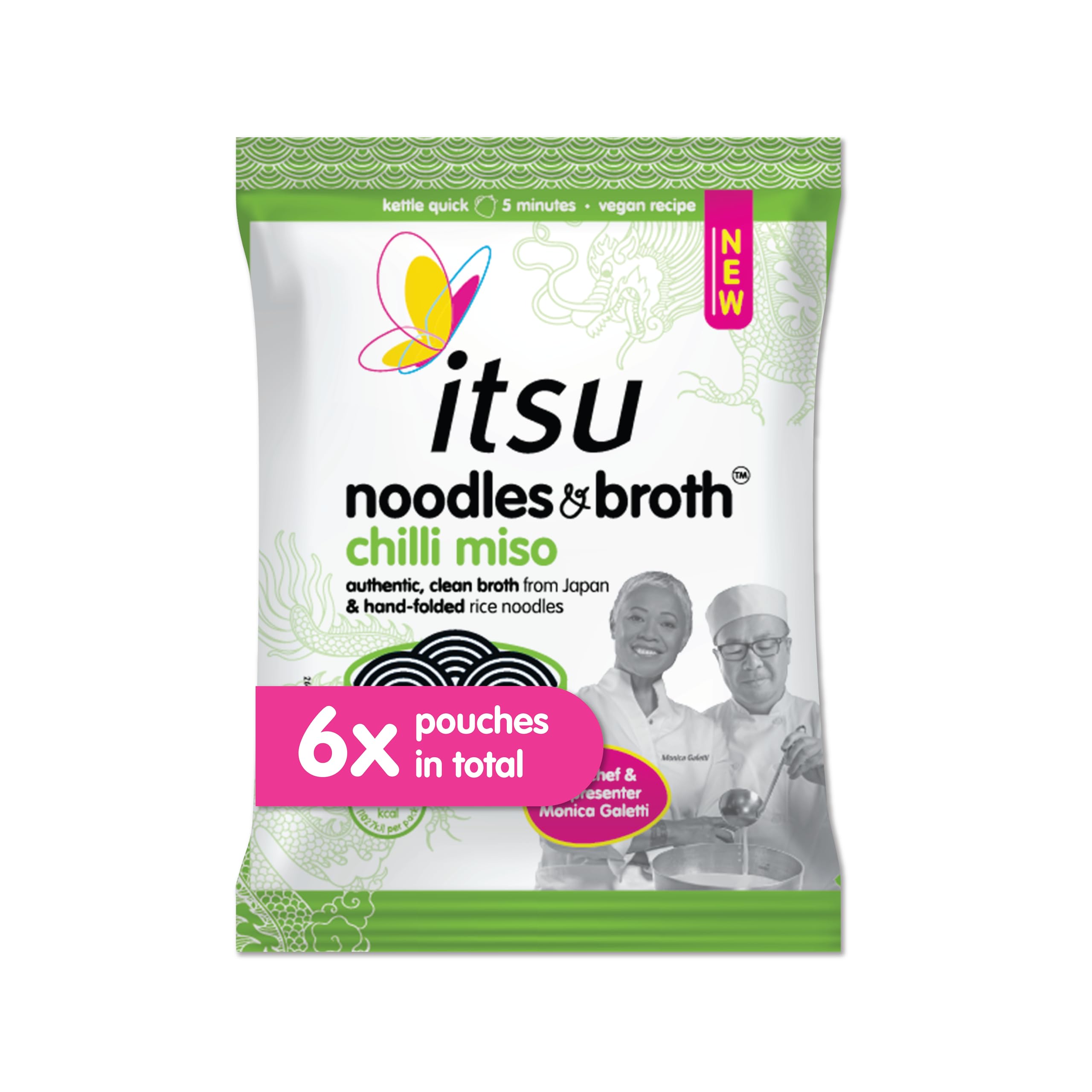 Itsu Chilli Miso Noodles & Broth Pouch 85g - Pack of 6 | Gluten Free Vegan Instant Noodles 1