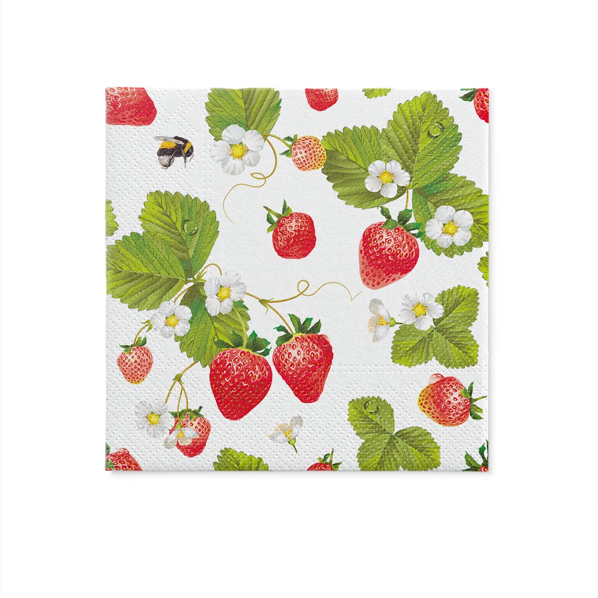 PAW Decor Collection 3-Ply Napkins - Strawberries with Bees Design | 33 x 33 cm | 20 Count 3