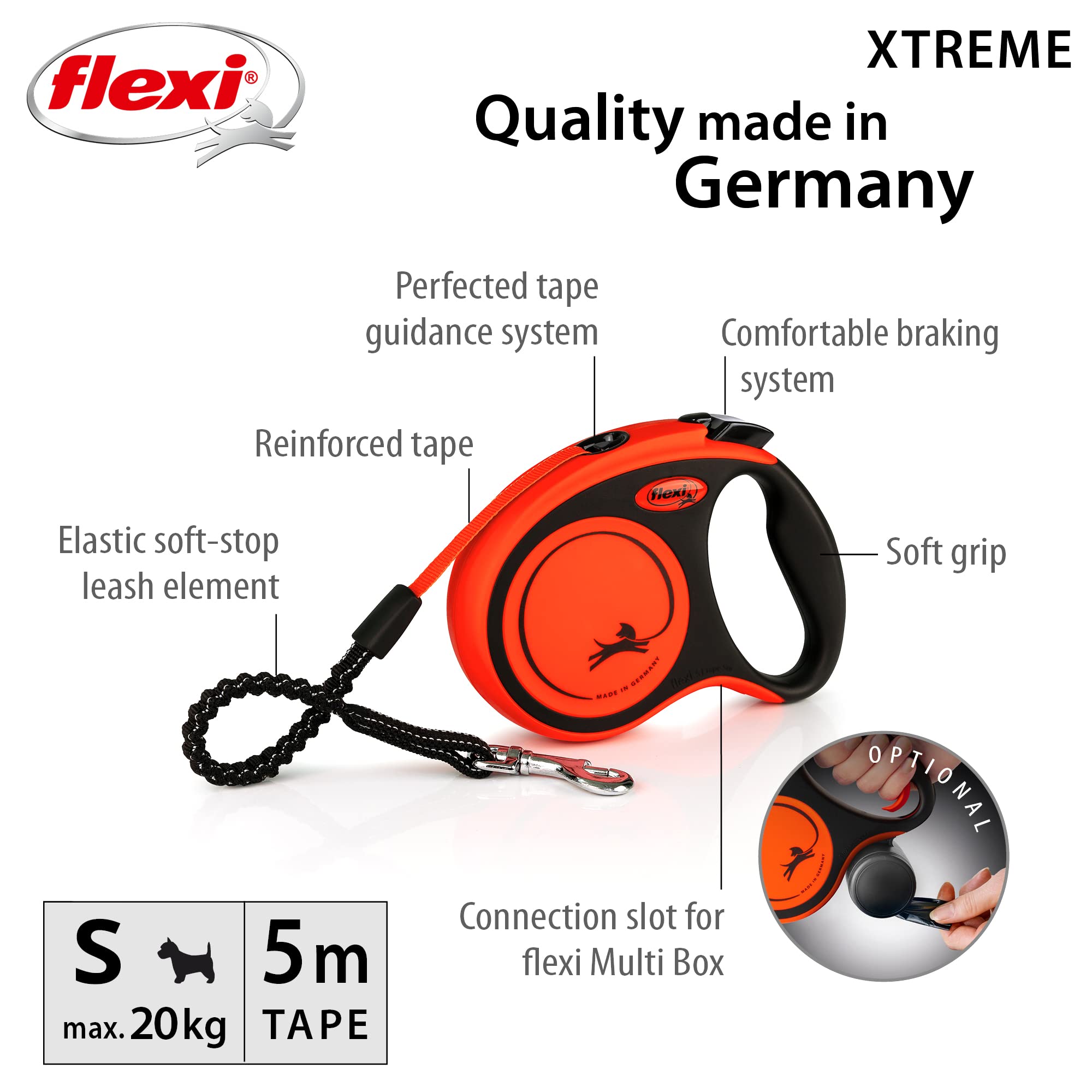 flexi Xtreme S Retractable Dog Lead - 5m Tape | Up to 20kg | Orange 2