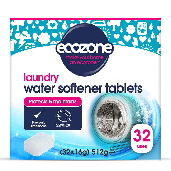 Ecozone Laundry Water Softener Tablets - 32 Pack De-scaler for Washing Machines