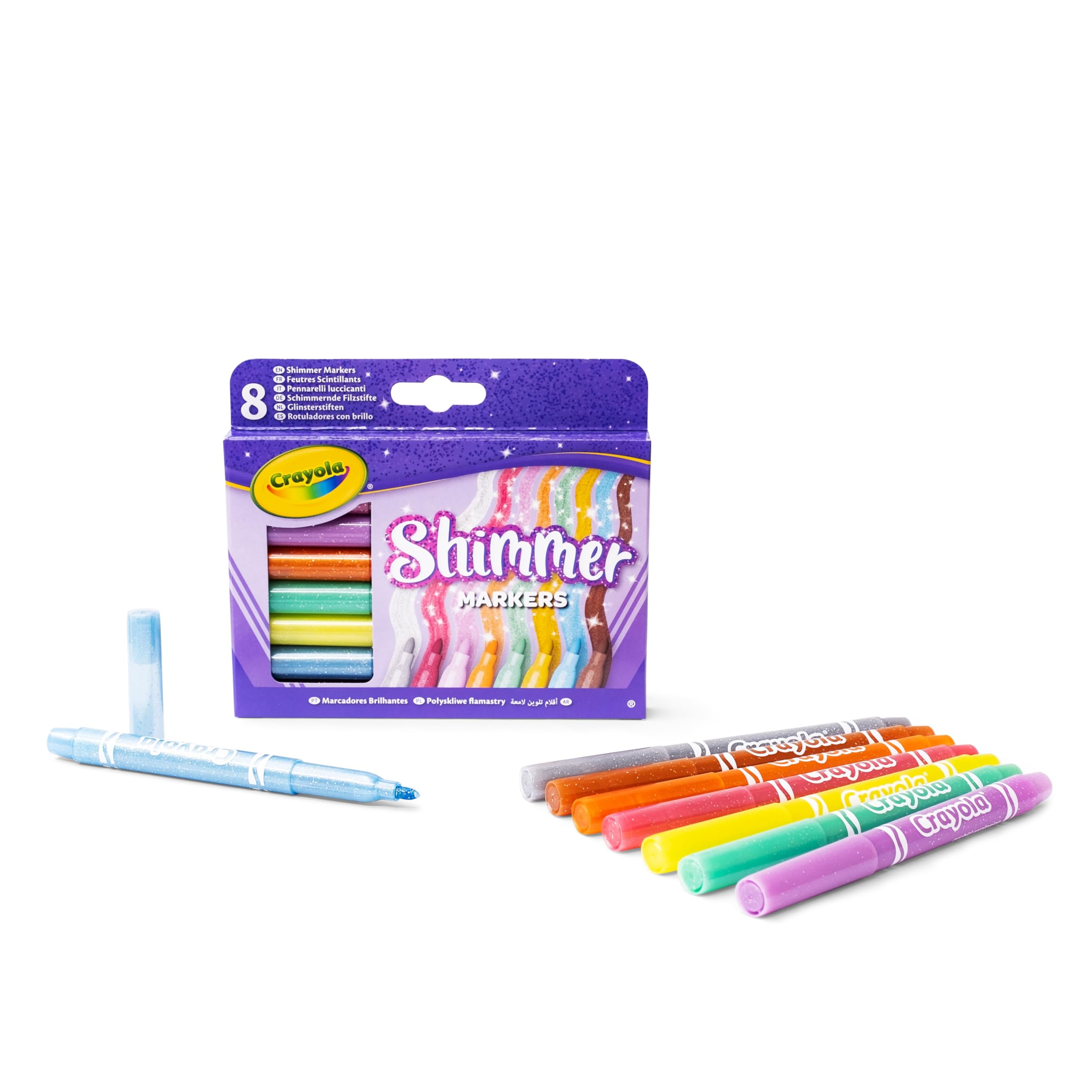 CRAYOLA Shimmer Markers - Pack of 8 | Washable & Non-Toxic | Chisel Tip