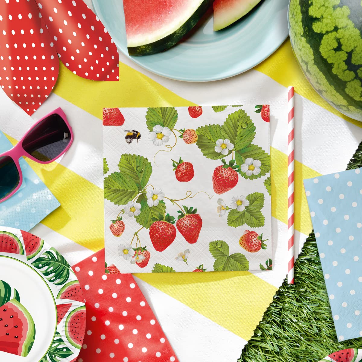 PAW Decor Collection 3-Ply Napkins - Strawberries with Bees Design | 33 x 33 cm | 20 Count 4