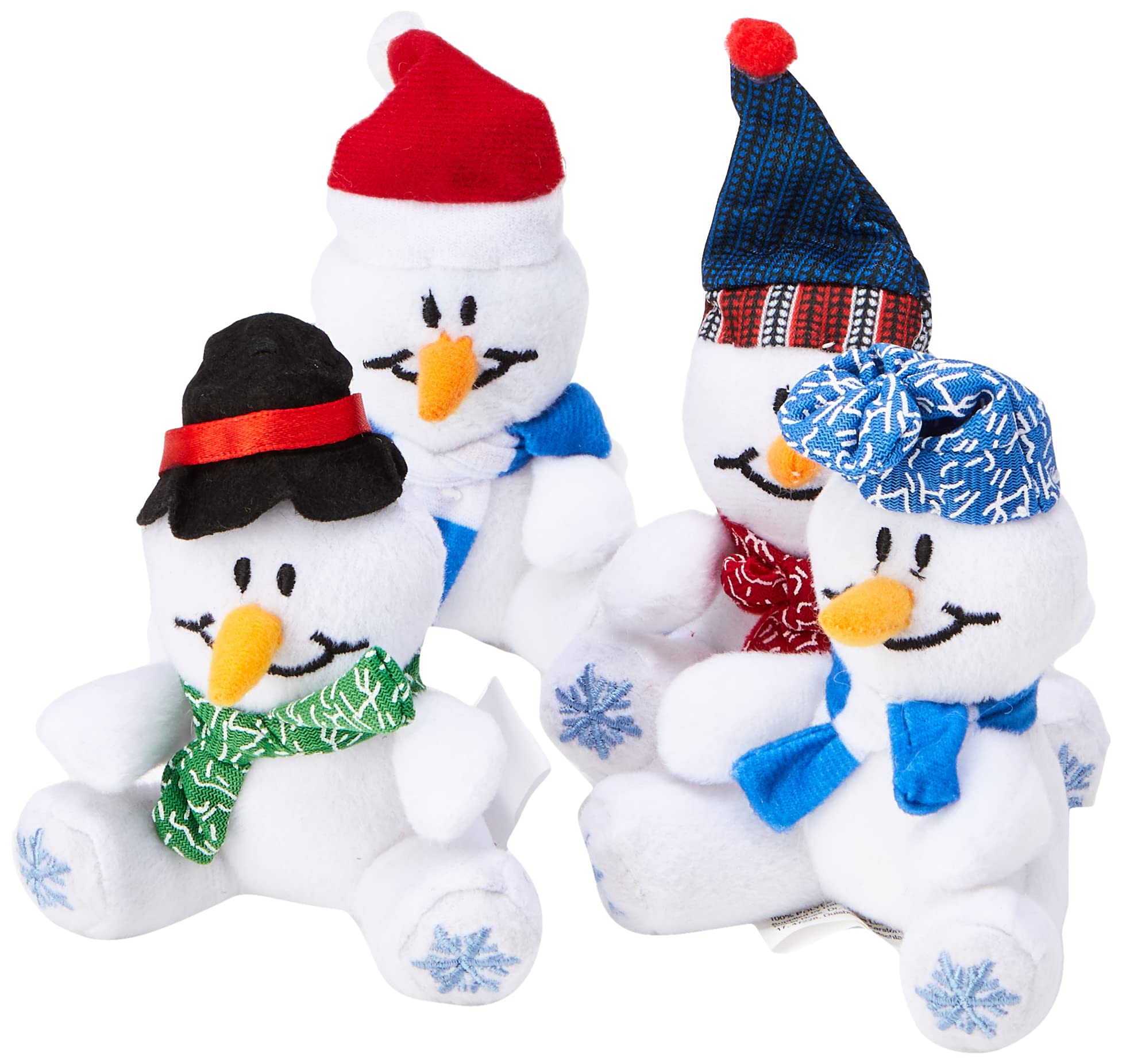 Baker Ross EF890 Snowman Mini Bean Pals Plush Toys - Pack of 4 Assorted Soft Stuffed Animals 4