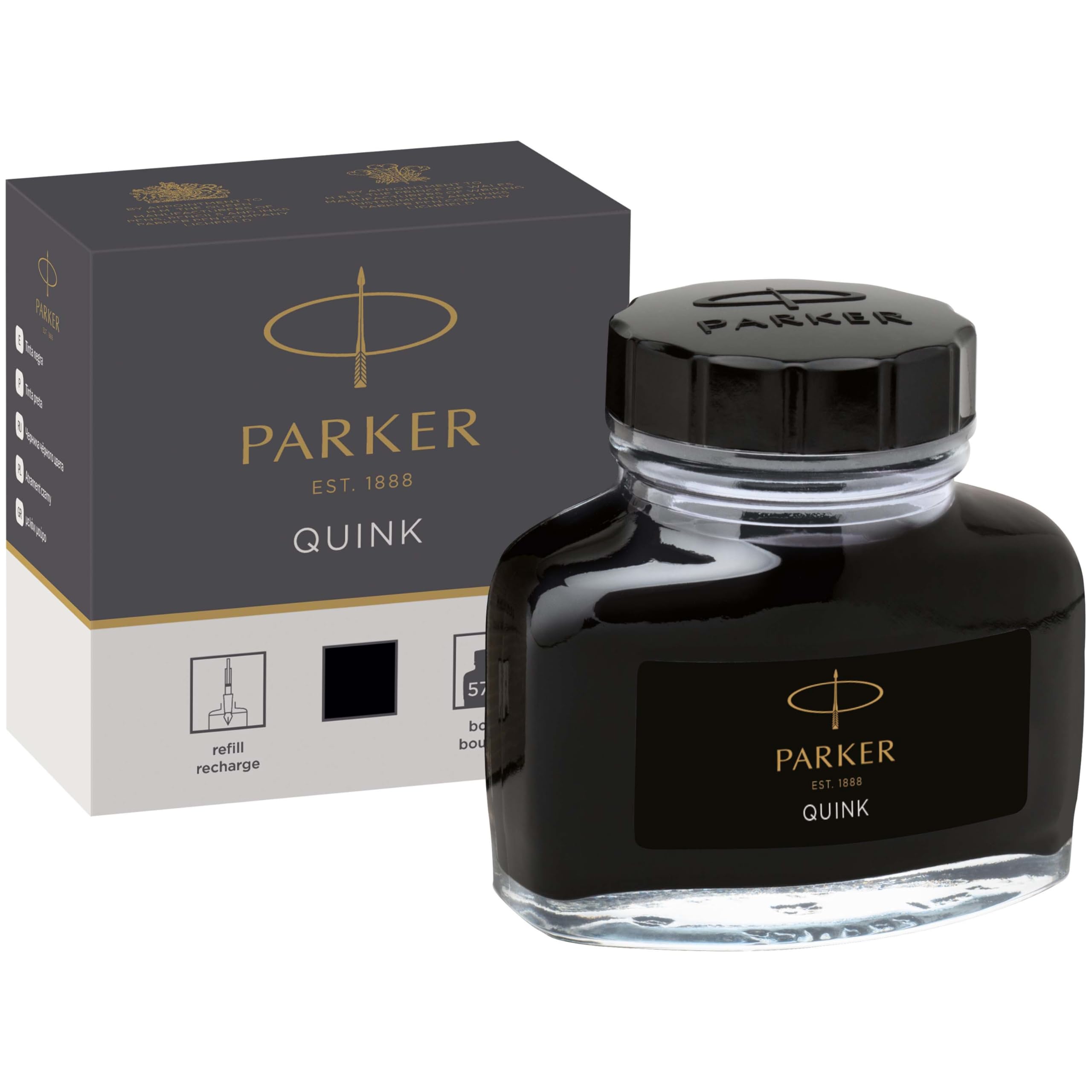 PARKER QUINK Fountain Pen Ink Bottle - Black, 57 ml | Smooth Flow | Quick Drying 1