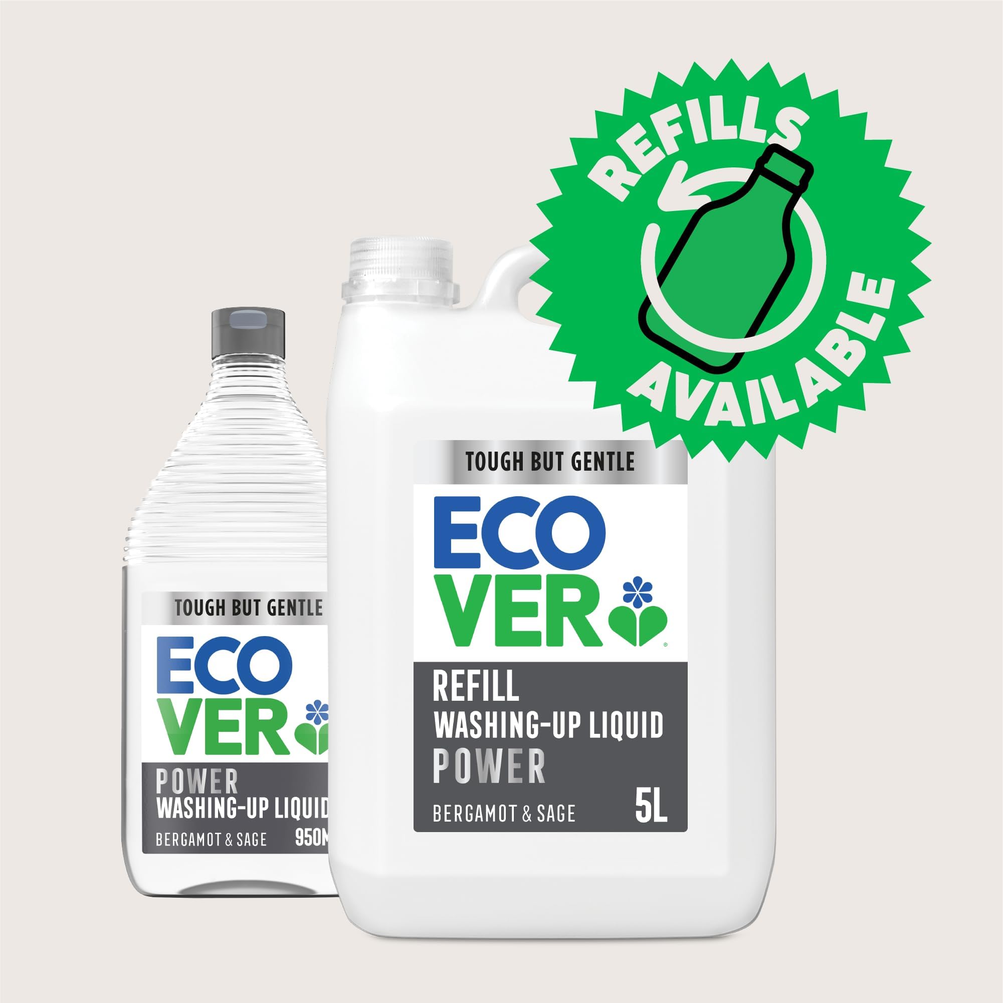 Ecover Power Washing Up Liquid - Bergamot & Sage Scent | Concentrated 950ml 7