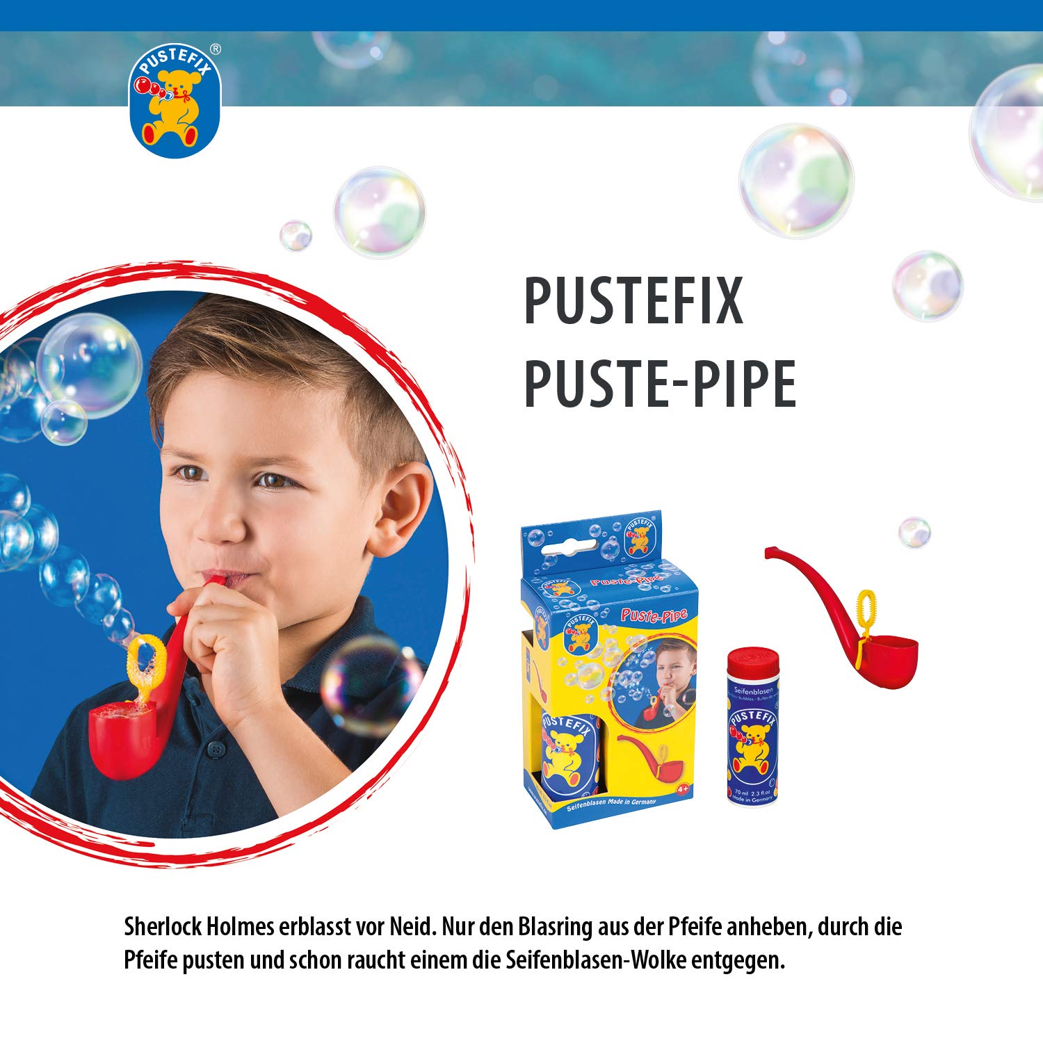 PUSTEFİX Bubbles Pipe Set - 70ml Solution | Colourful, Durable Bubbles | Made in Germany 3