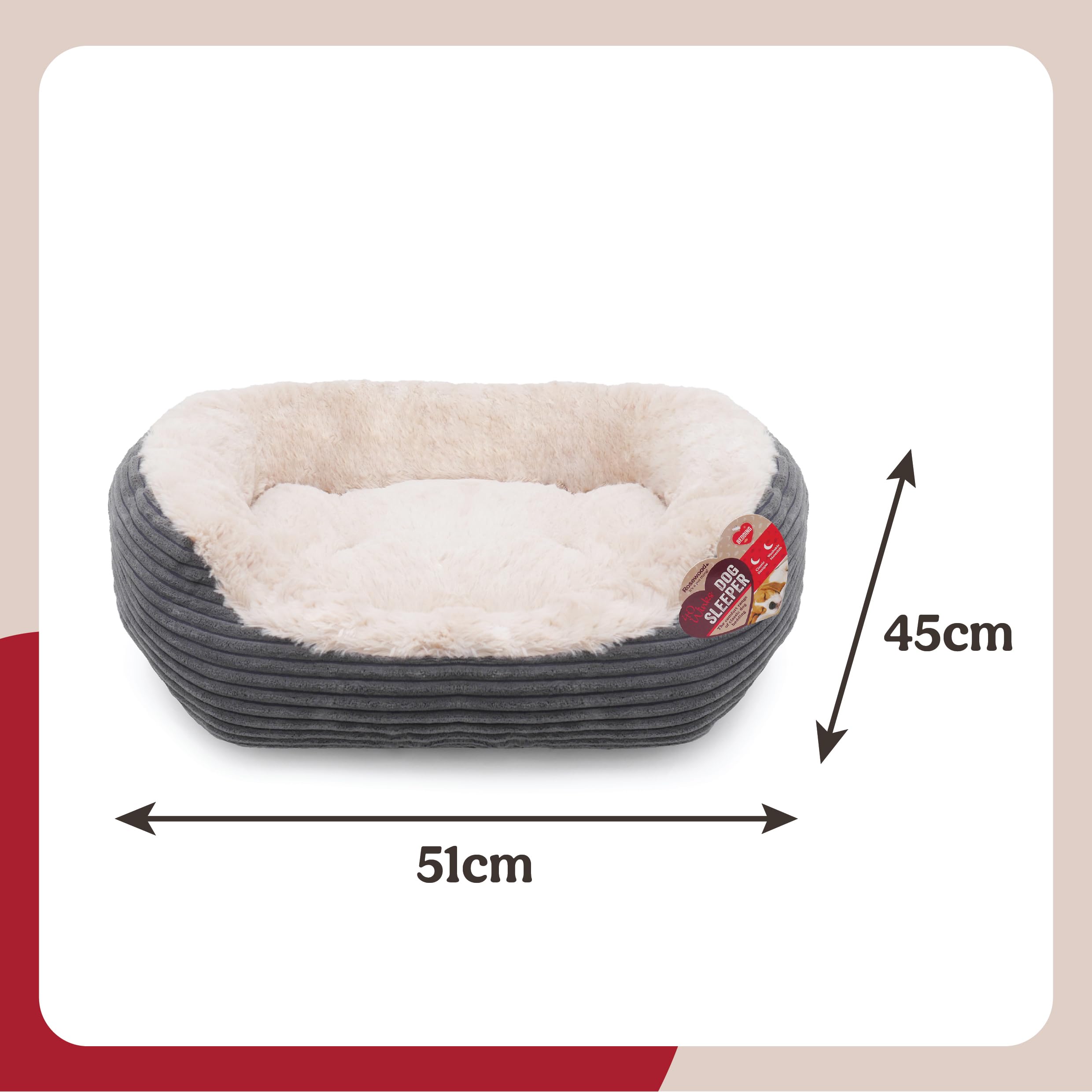 Rosewood Jumbo Cord Plush Dog Bed - Small, 51x45cm, Washable Oval Pet Bed 5