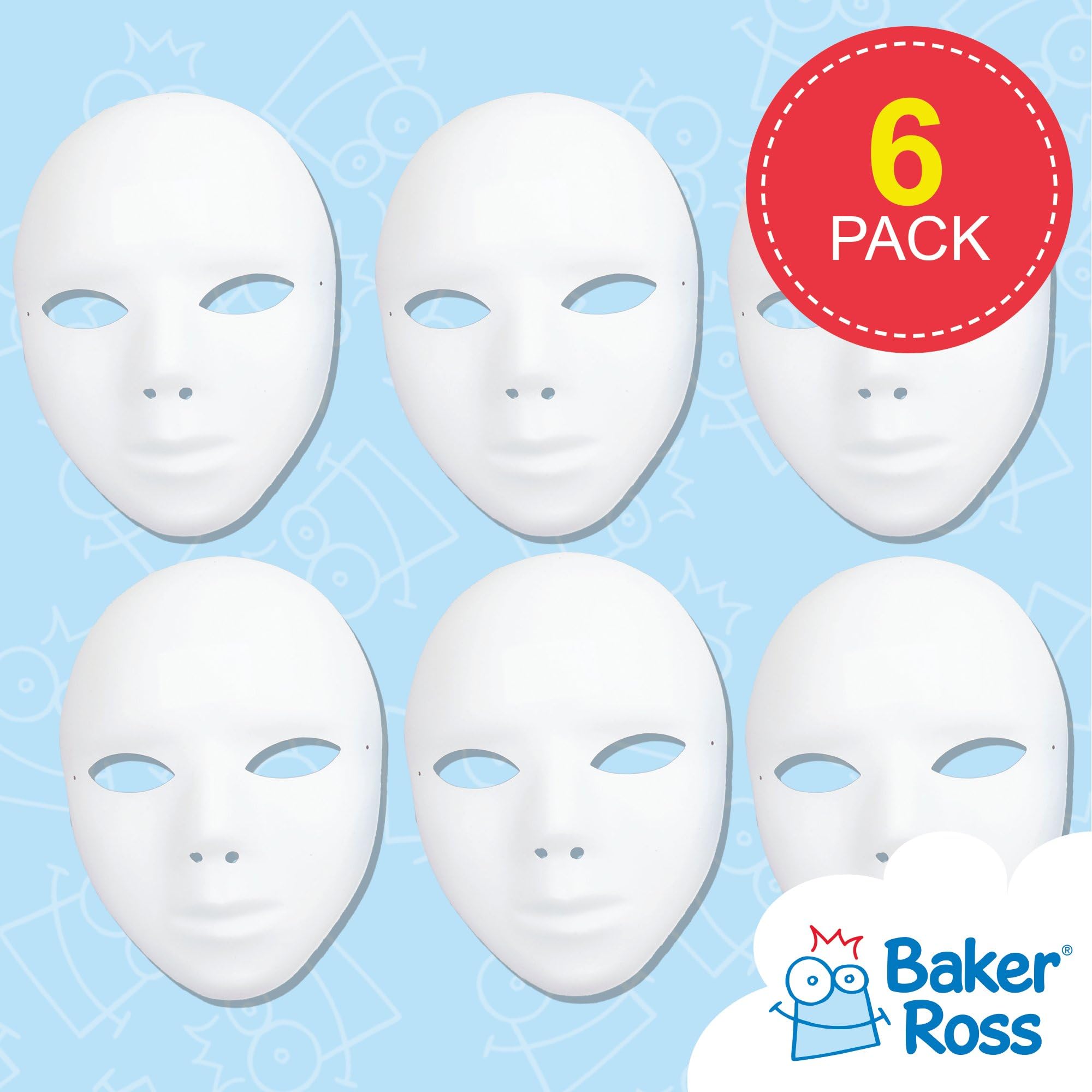 Baker Ross E1144 Blank Plastic Face Masks for Kids to Decorate - Pack of 6 | 20cm x 15cm 2