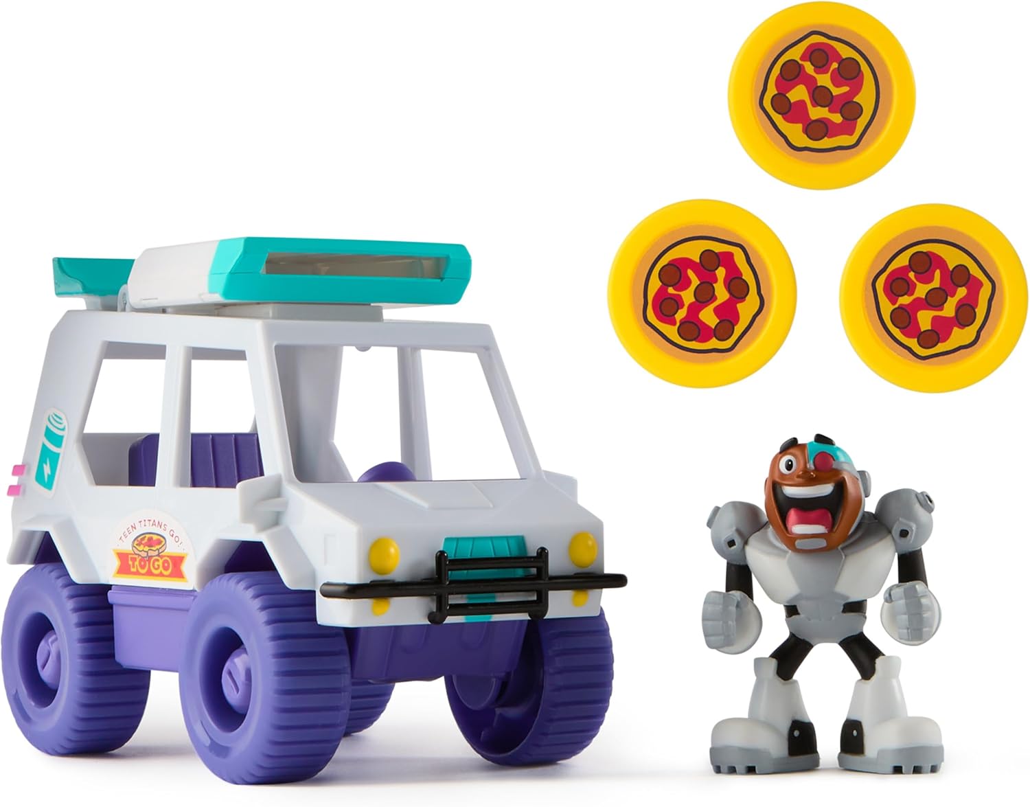 Teen Titans Go! T-Car Pizza Launcher with Cyborg Figure - Action Playset for Kids 1