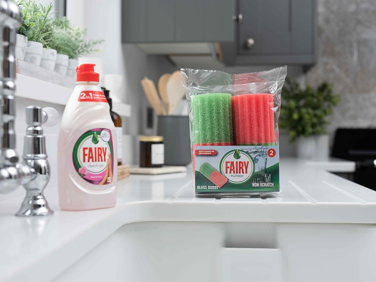 Addis Fairy Platinum Non-Scratch Glassware Cup Clean Buddy Sponge, Pack of 2 4